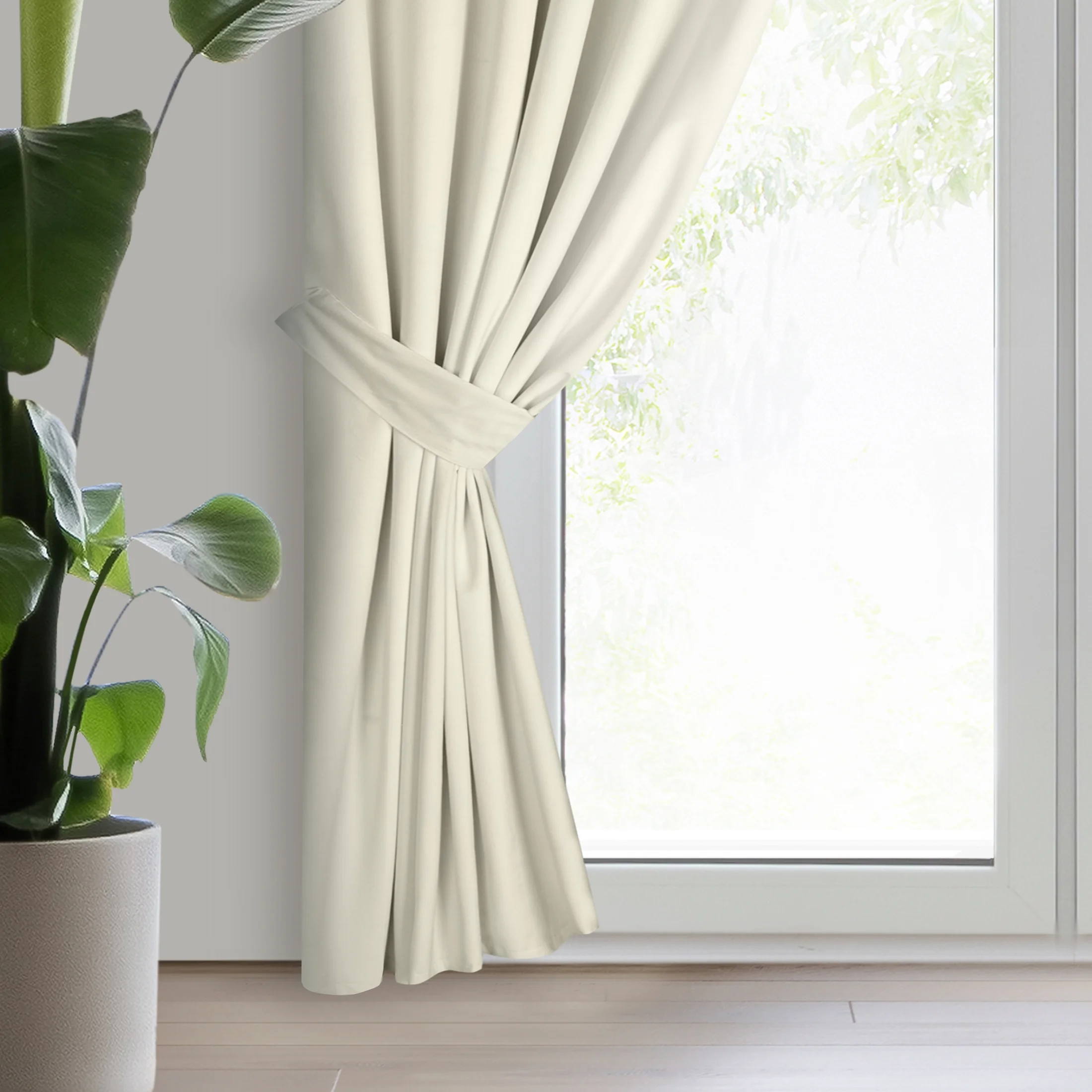 Zasłona welwetowa kremowa, troczek w zestawie 140x300 cm taśma - ANTARA | eurofirany