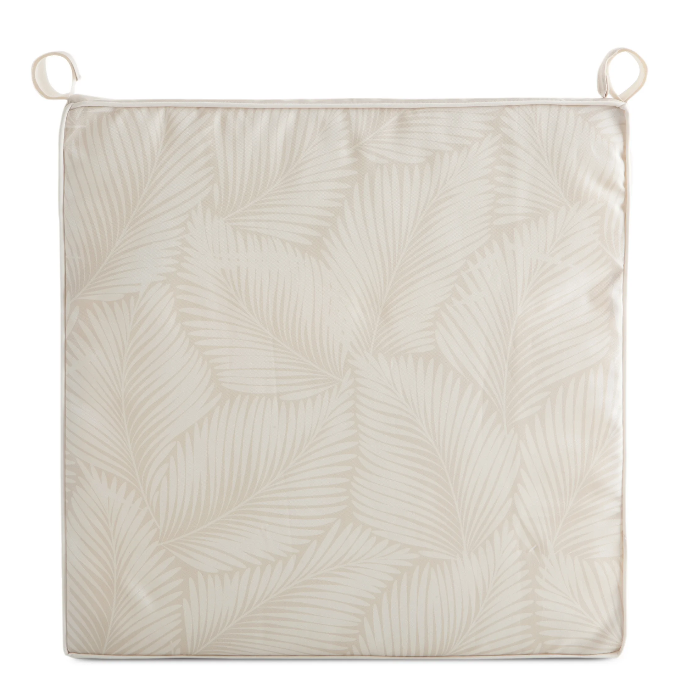 Poduszka na krzesło 42 x 42 x 4 cm wodoodporna beżowo, biała zdobione motywem palmowych liści GARDEN