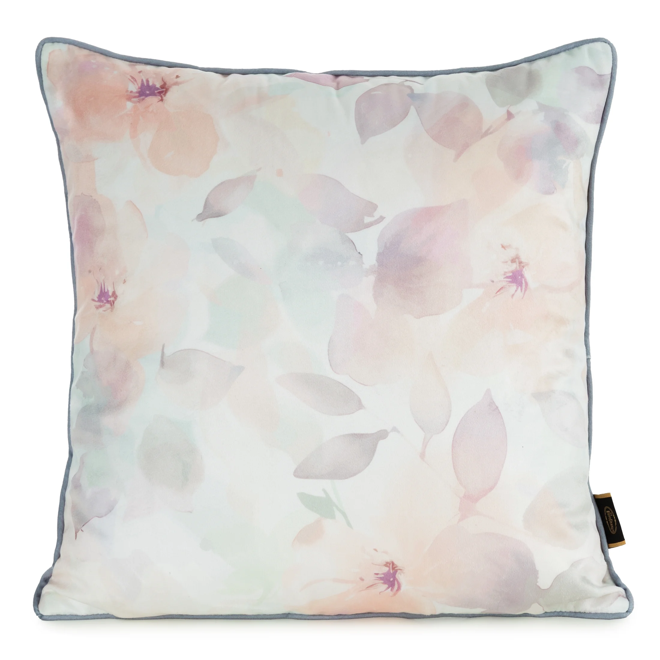 Poszewka na poduszkę 45x45 cm welwetowa, biało pomarańczowa z nadrukiem pastelowych kwiatów VELVET 148 Eurofirany Premium | eurofirany