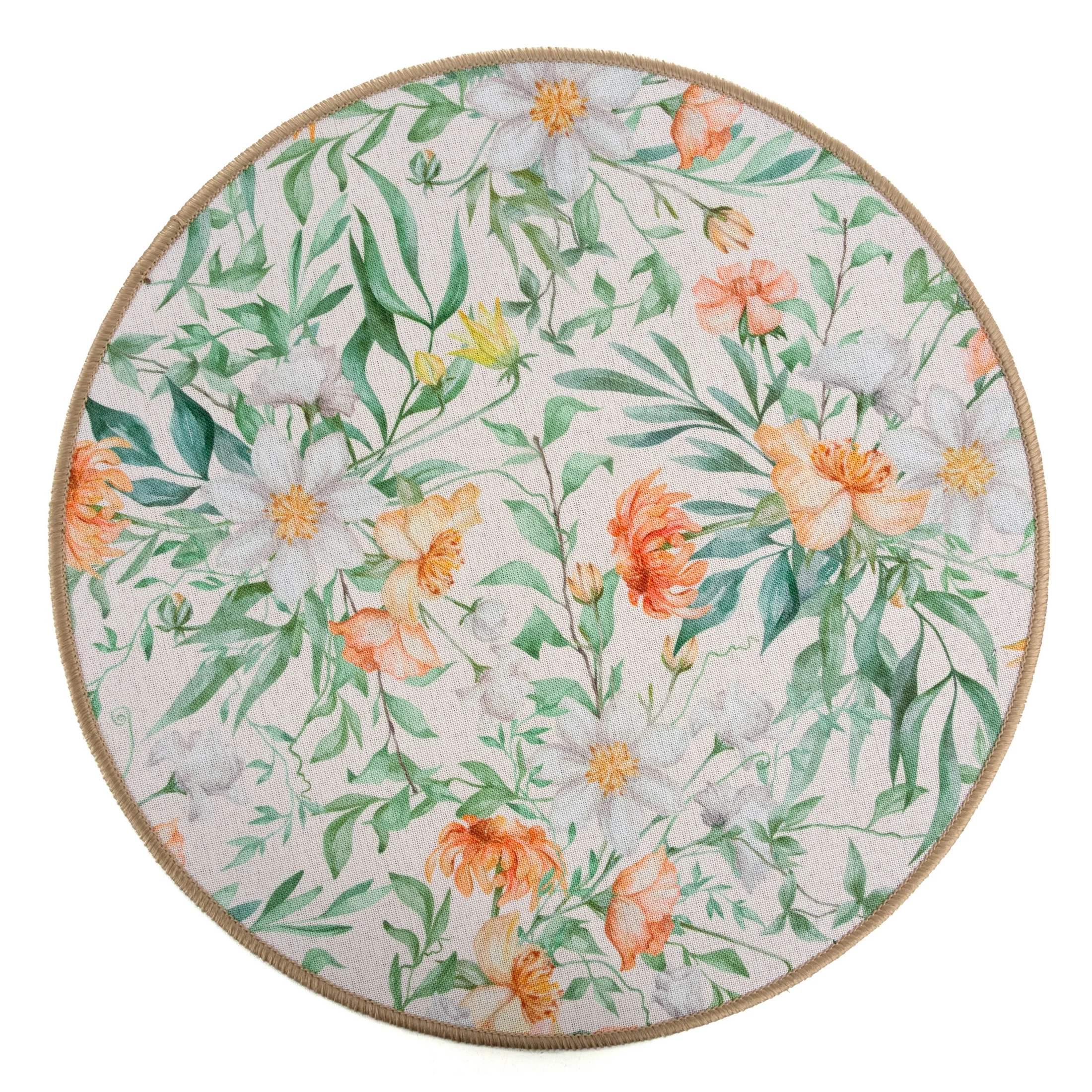 Podkładka na stół zielono, fioletowa średnica 38 cm IRIS z nadrukiem roślinnym