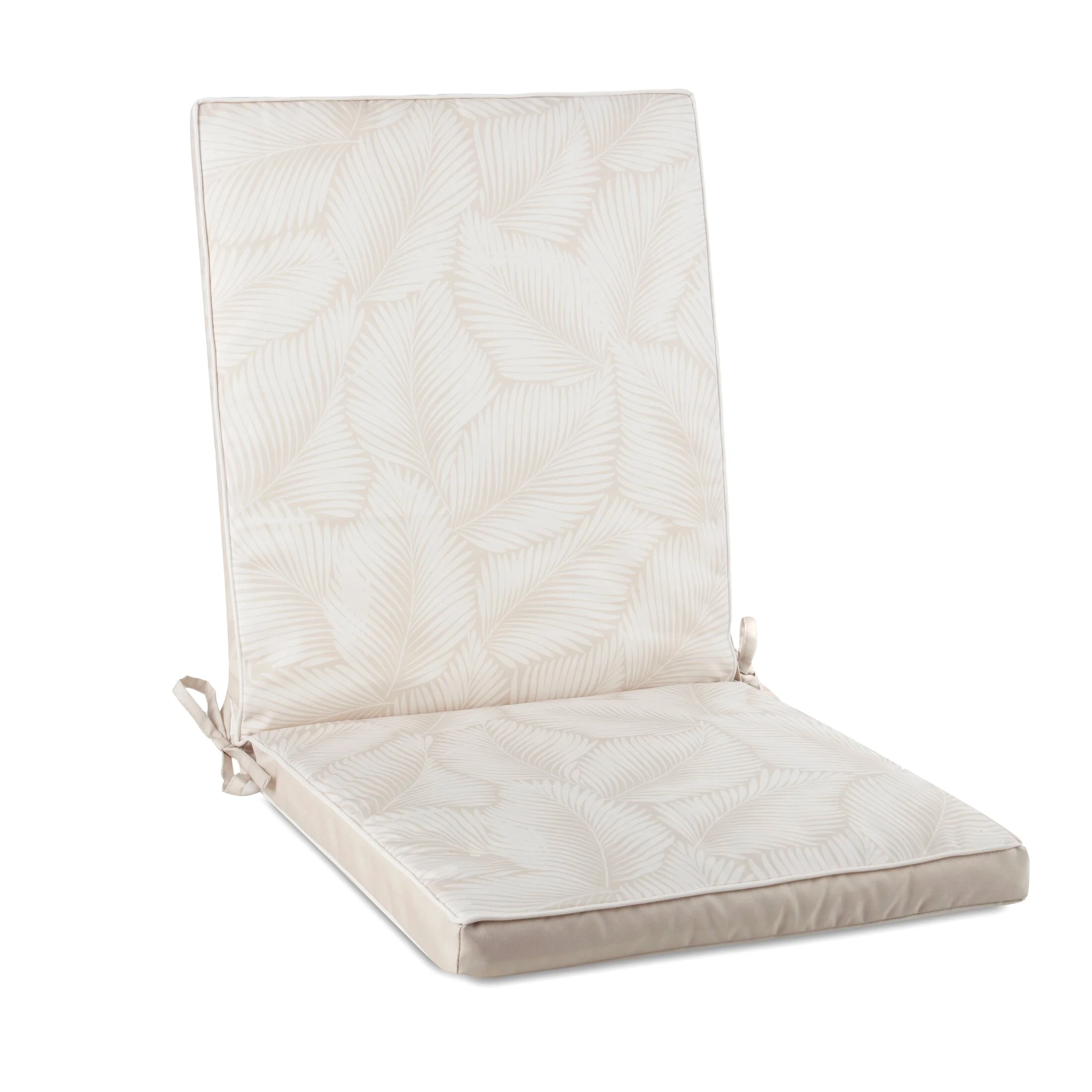 Poduszka na krzesło 43 x 92 x 4 cm wodoodporna beżowo, biała zdobione motywem palmowych liści GARDEN