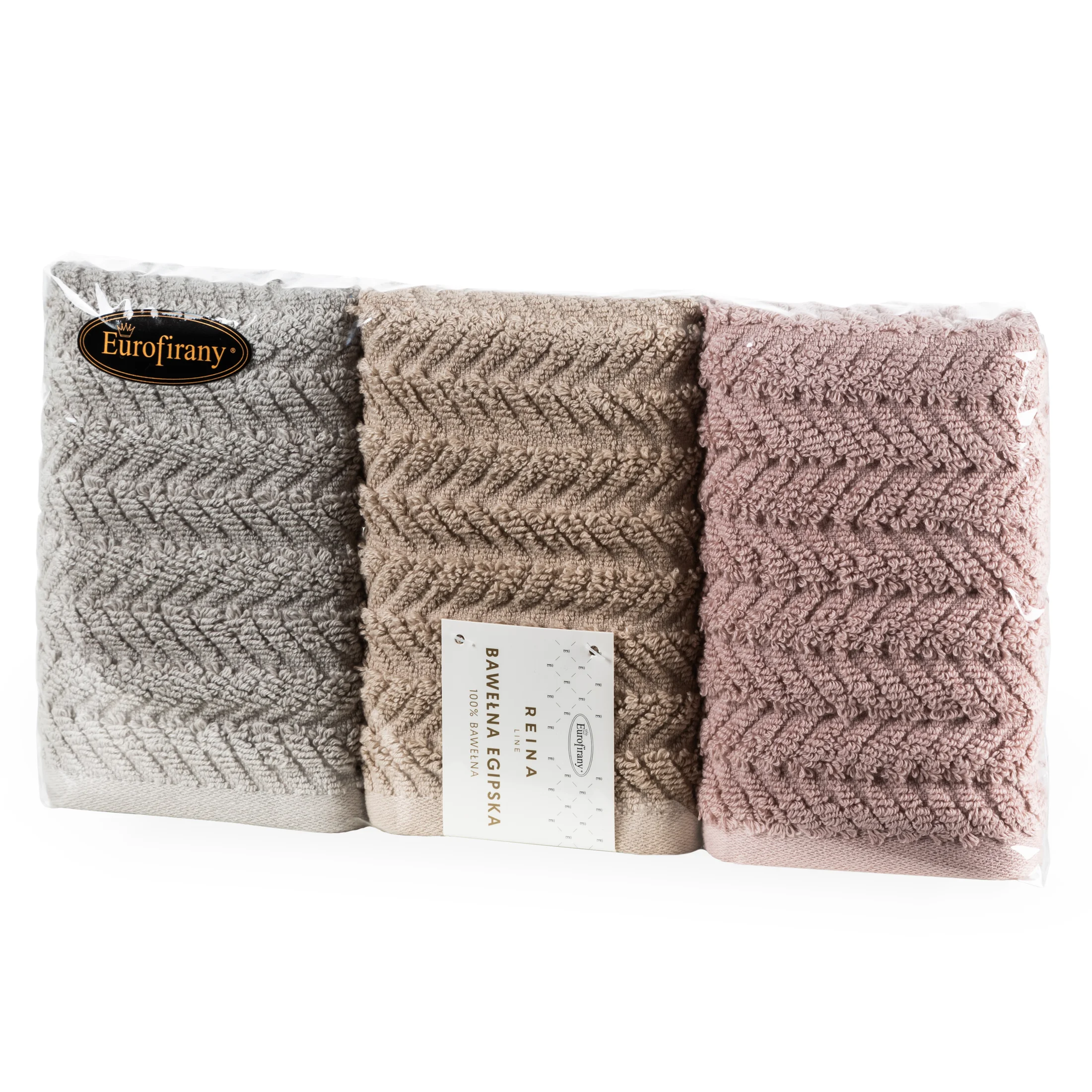 Zestaw ręczników bawełnianych na prezent 3 szt 30x50 cm kolor pudrowy, beżowy z wzorem jodełki