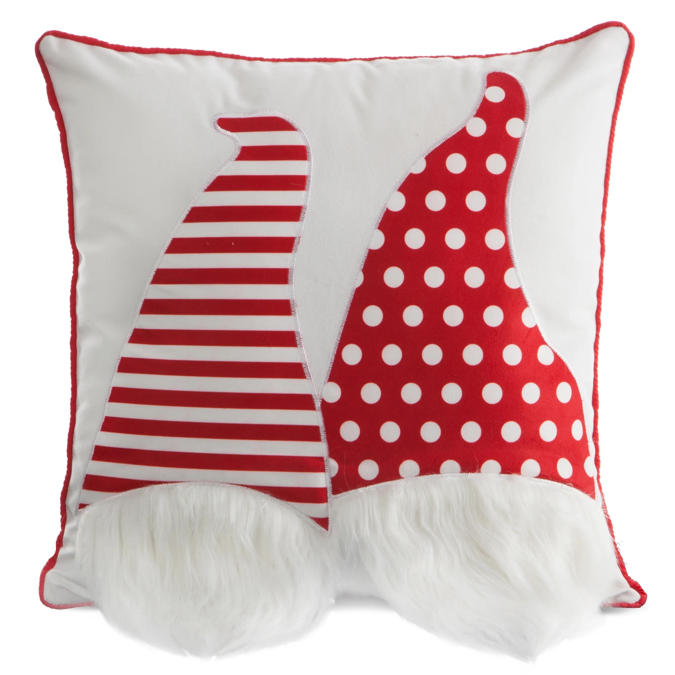 Poszewka na poduszkę świąteczna 45x45 cm biało, czerwona z uroczą aplikacją skrzatów | eurofirany