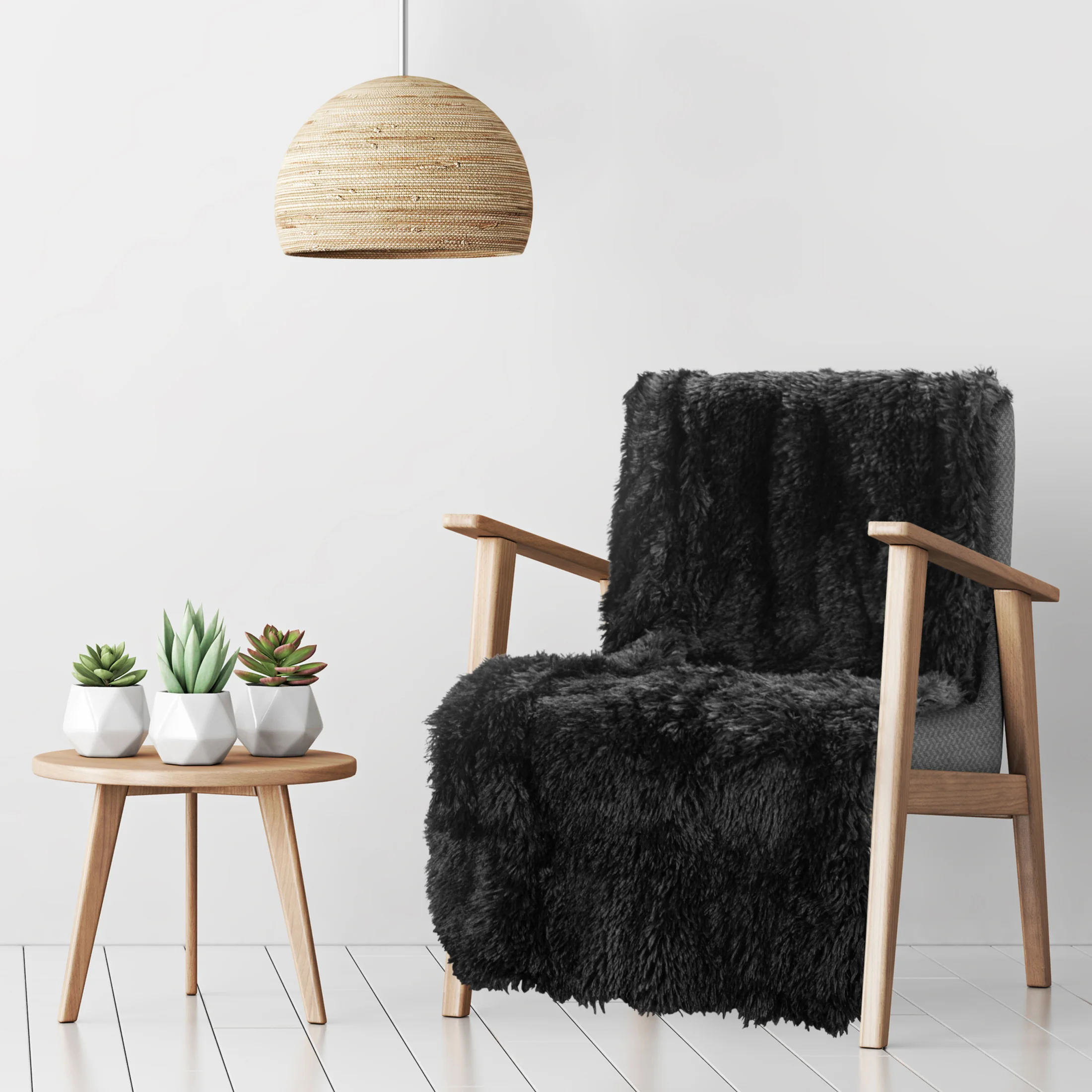 Narzuta na fotel-koc o strukturze miękkiego futra 70x160 cm czarna TIFFANY Design 91 | eurofirany