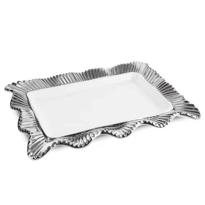 Patera ceramiczna dekoracyjna kremowa ze srebrnymi akcentami 36x25x4 cm
