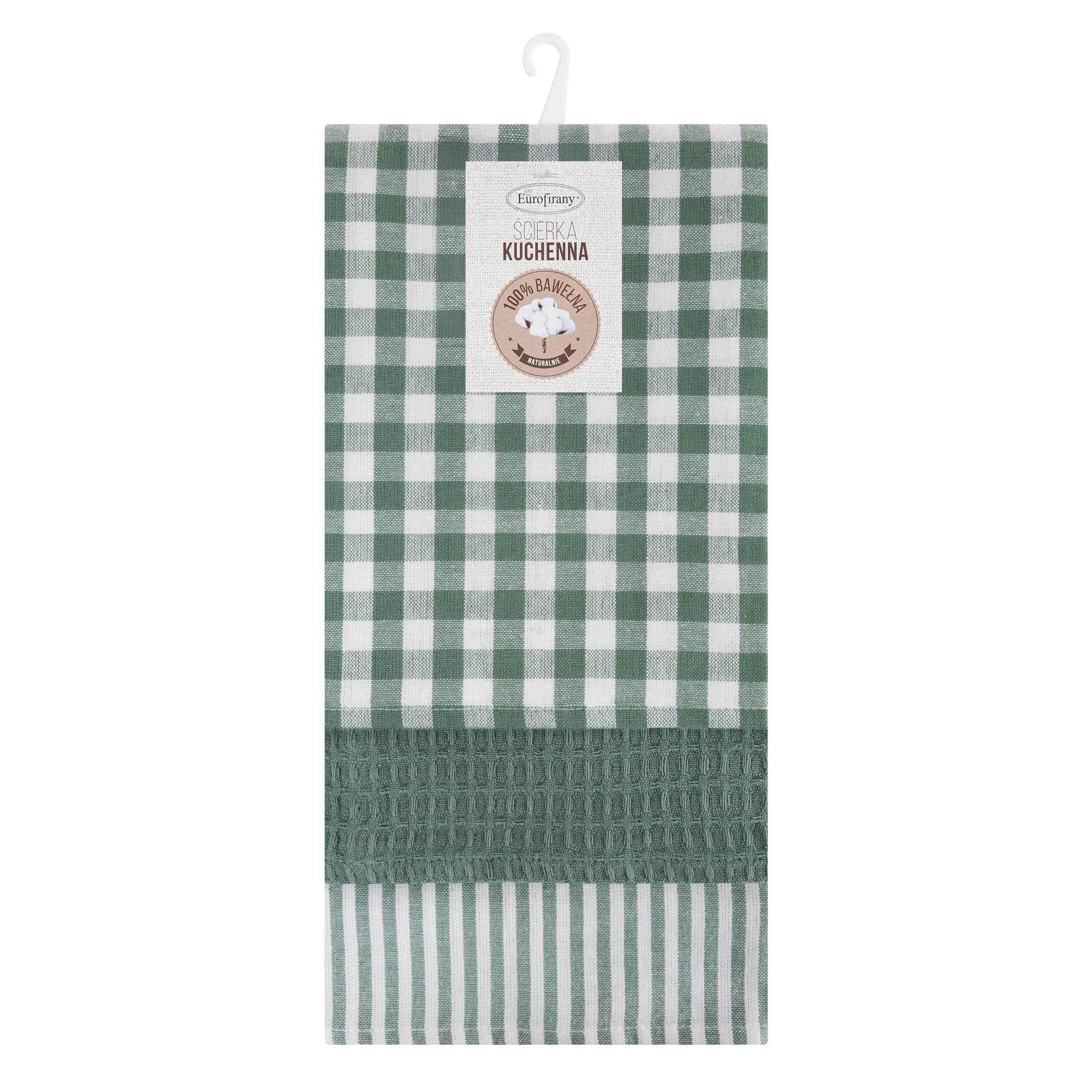 Komplet ściereczek kuchennych 3szt 50x75 cm bawełniany kolor biały,zielony 200 g/m2 LUCY