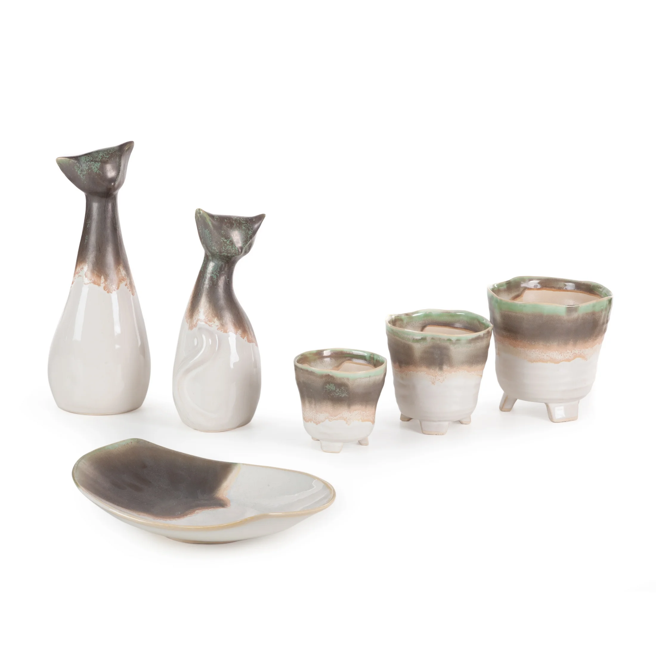 Osłonka ceramiczna na donicę kremowo-beżowa w stylu boho z cieniowaniem średnica 15x15 cm KATIA