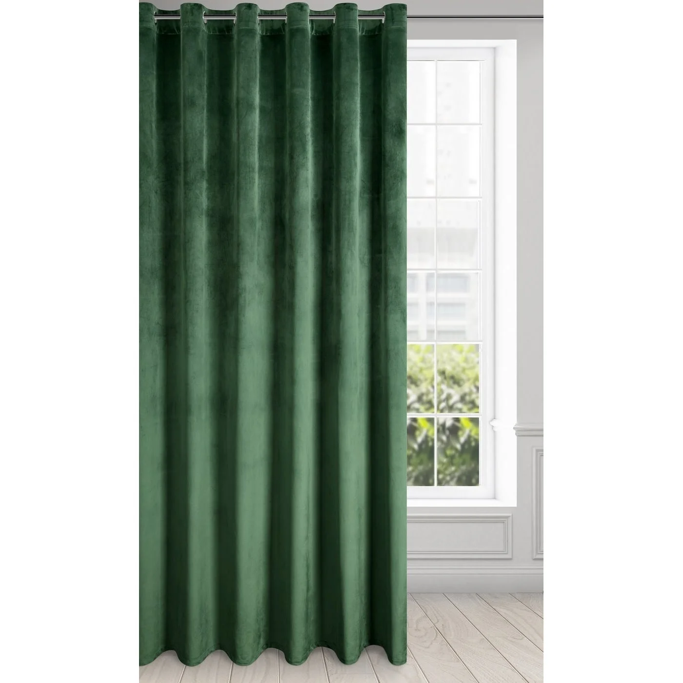 Zasłona ciemnozielona z matowego welwetu 215x250 cm przelotka - MELANIE