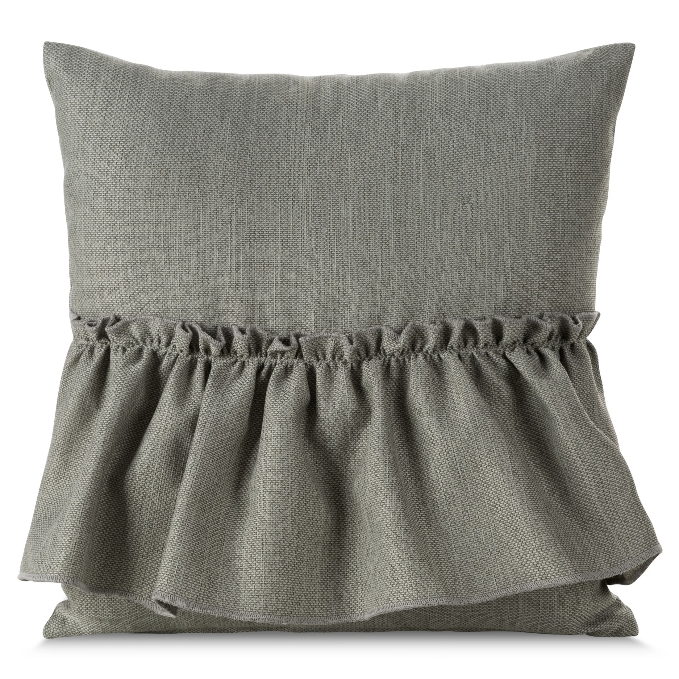 Poszewka na poduszkę 40x40 cm popielata z falbaną z tkaniny o płóciennym splocie LENA | eurofirany