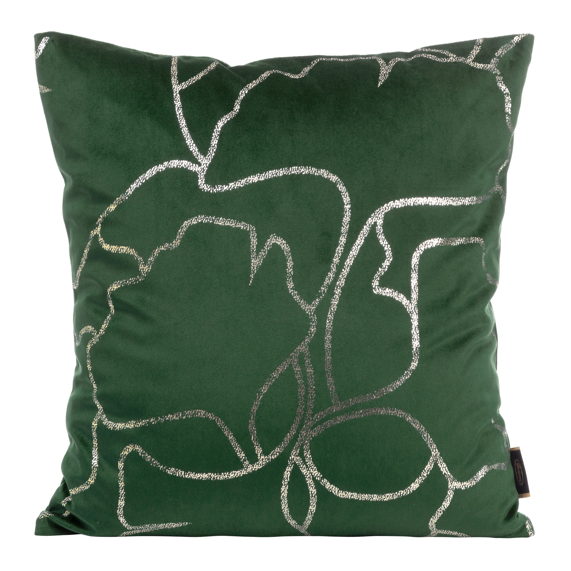 Poszewka na poduszkę 45x45 cm welwetowa ciemnozielona z błyszczącym nadrukiem liści miłorzębu BLINK 35 | eurofirany