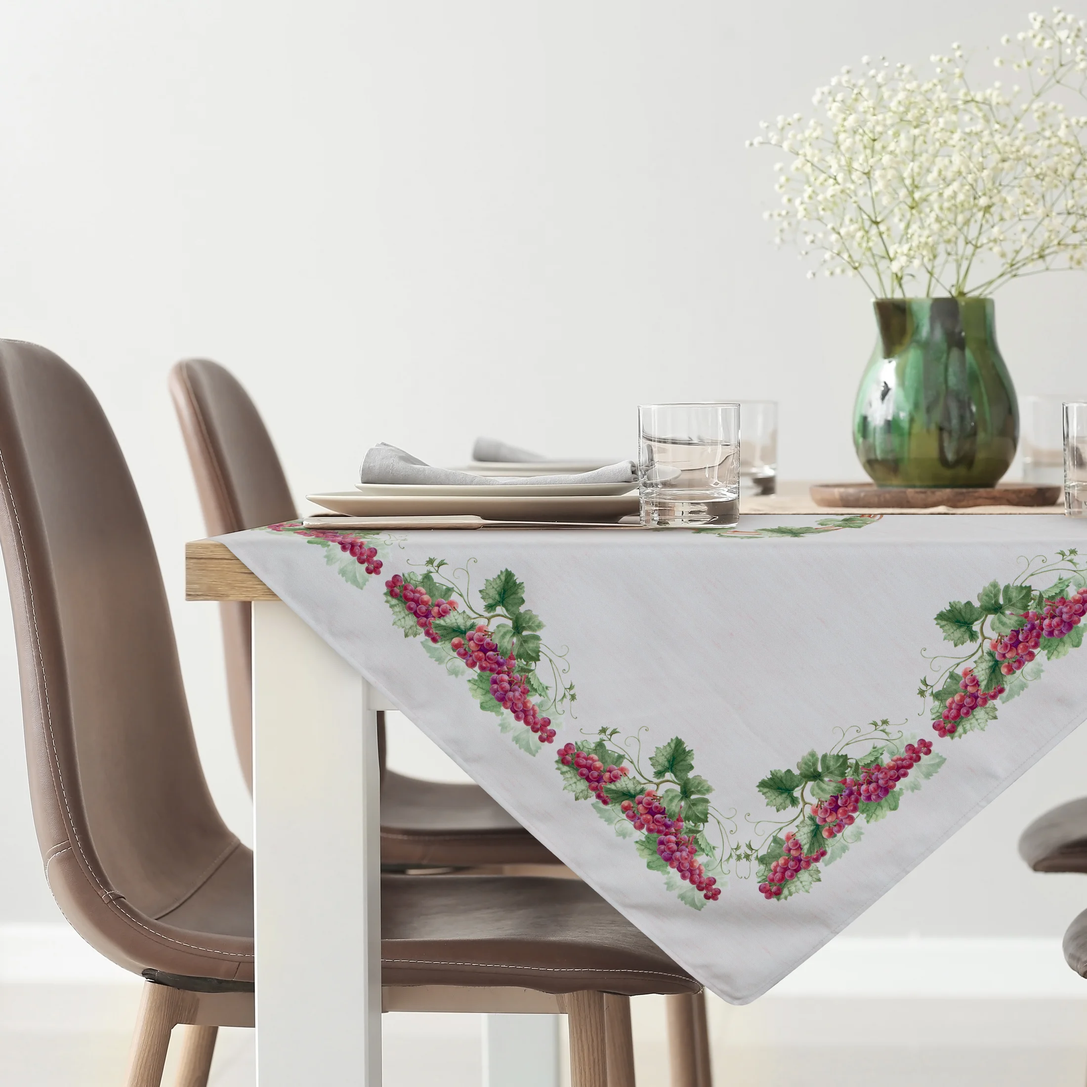Bieżnik na stół naturalny 85x85 cm SUMMER 4 z nadrukowanym motywem winorośli