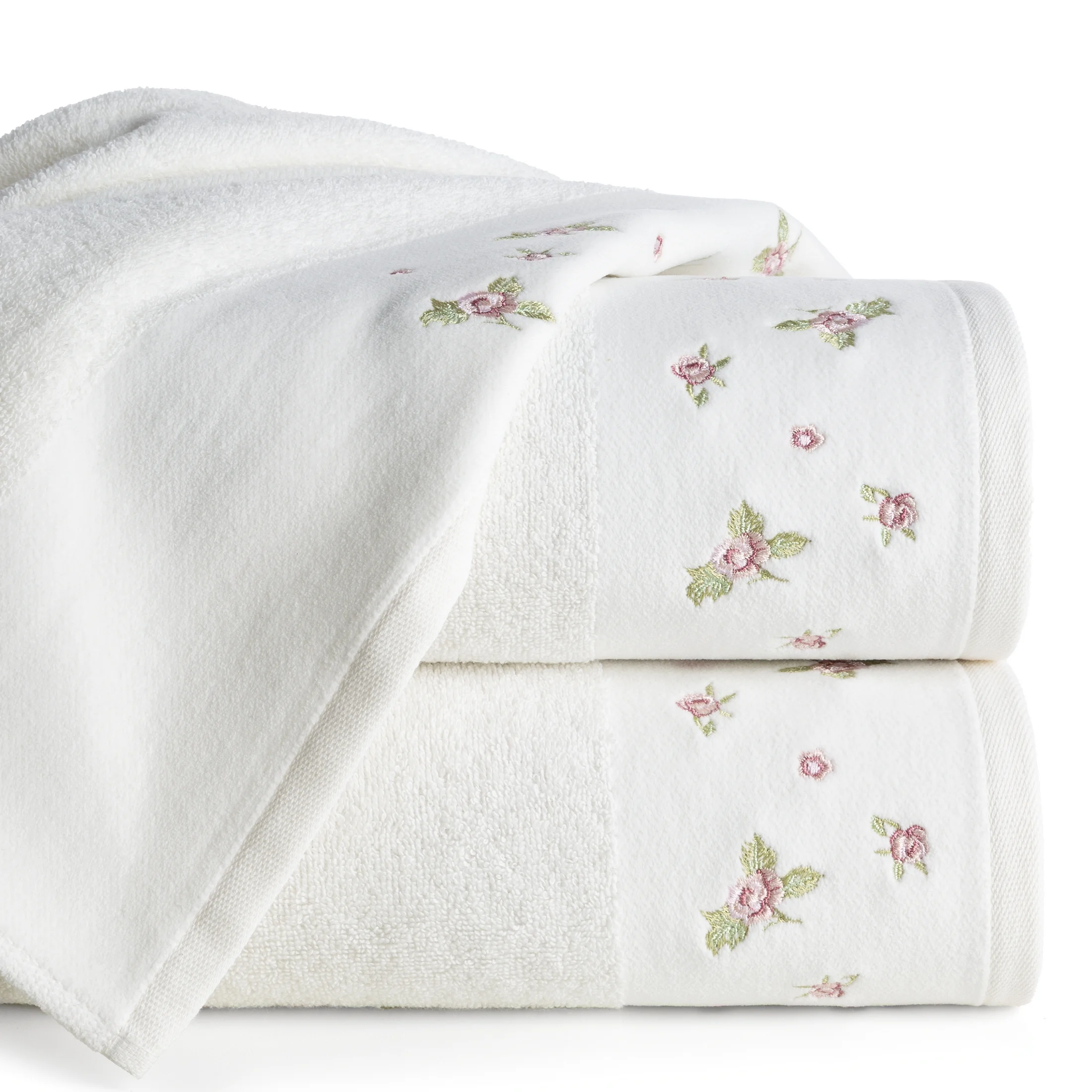 Ręcznik kąpielowy 70x140 cm bawełniany kolor kremowy zdobiony haftem różyczek DALIA