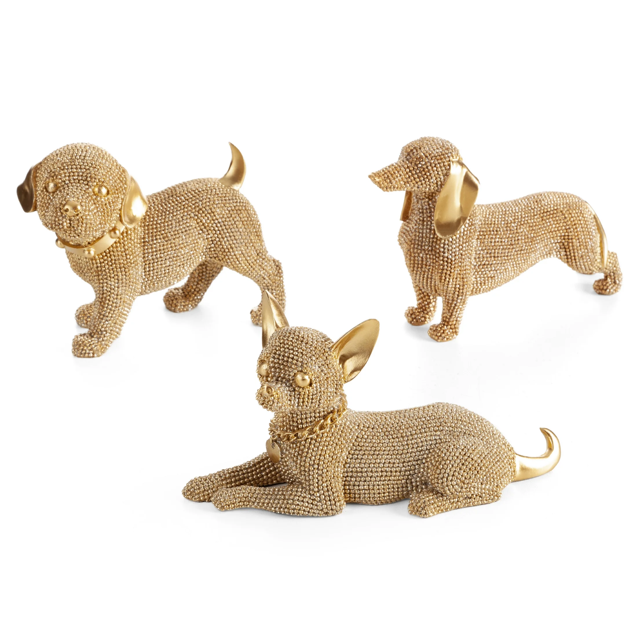 Figurka złota pies o drobnym strukturalnym wzorze 19x6x12 cm ELDO