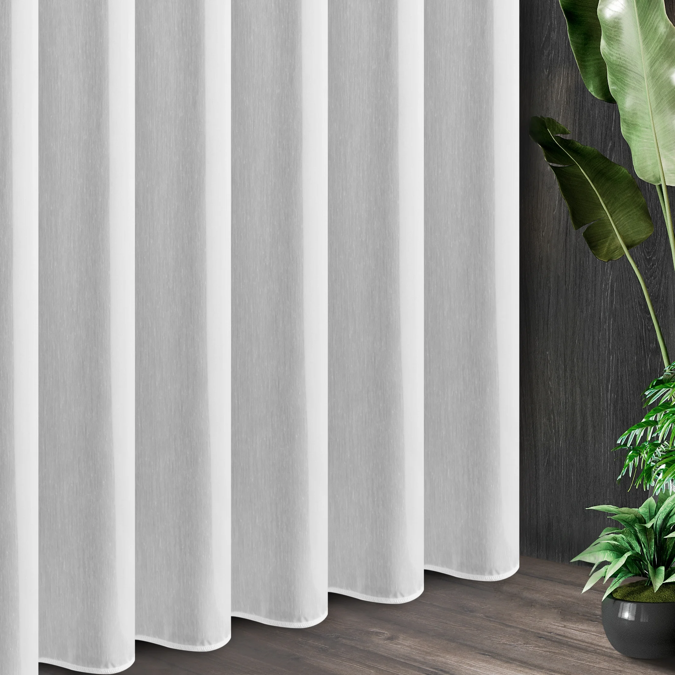 Tkanina firanowa matowy batyst o naturalnym splocie zakończona obciążnikiem