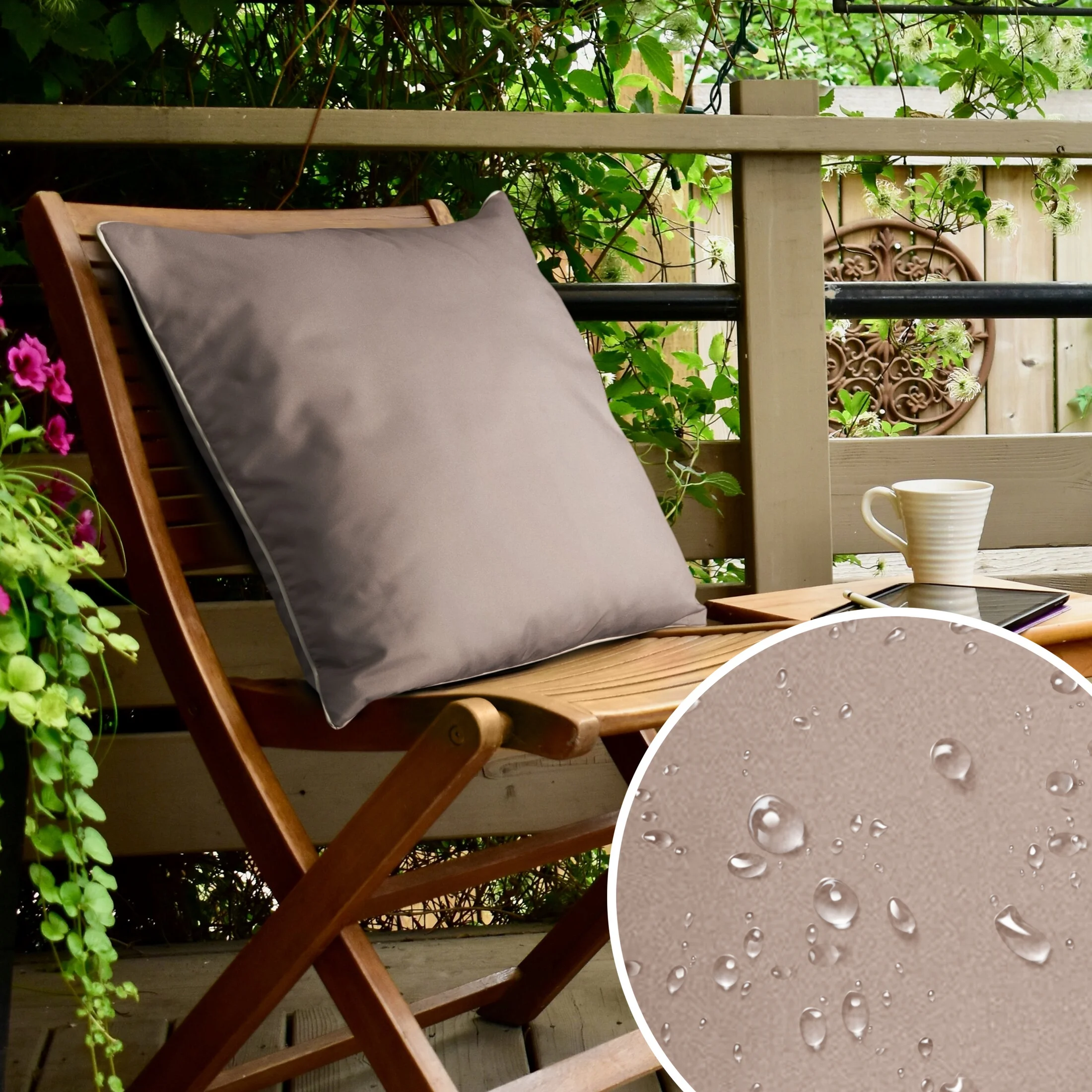 Poszewka na poduszkę 45x45 cm z tkaniny wodoodpornej brązowa idealna na taras oraz balkon GARDEN | eurofirany