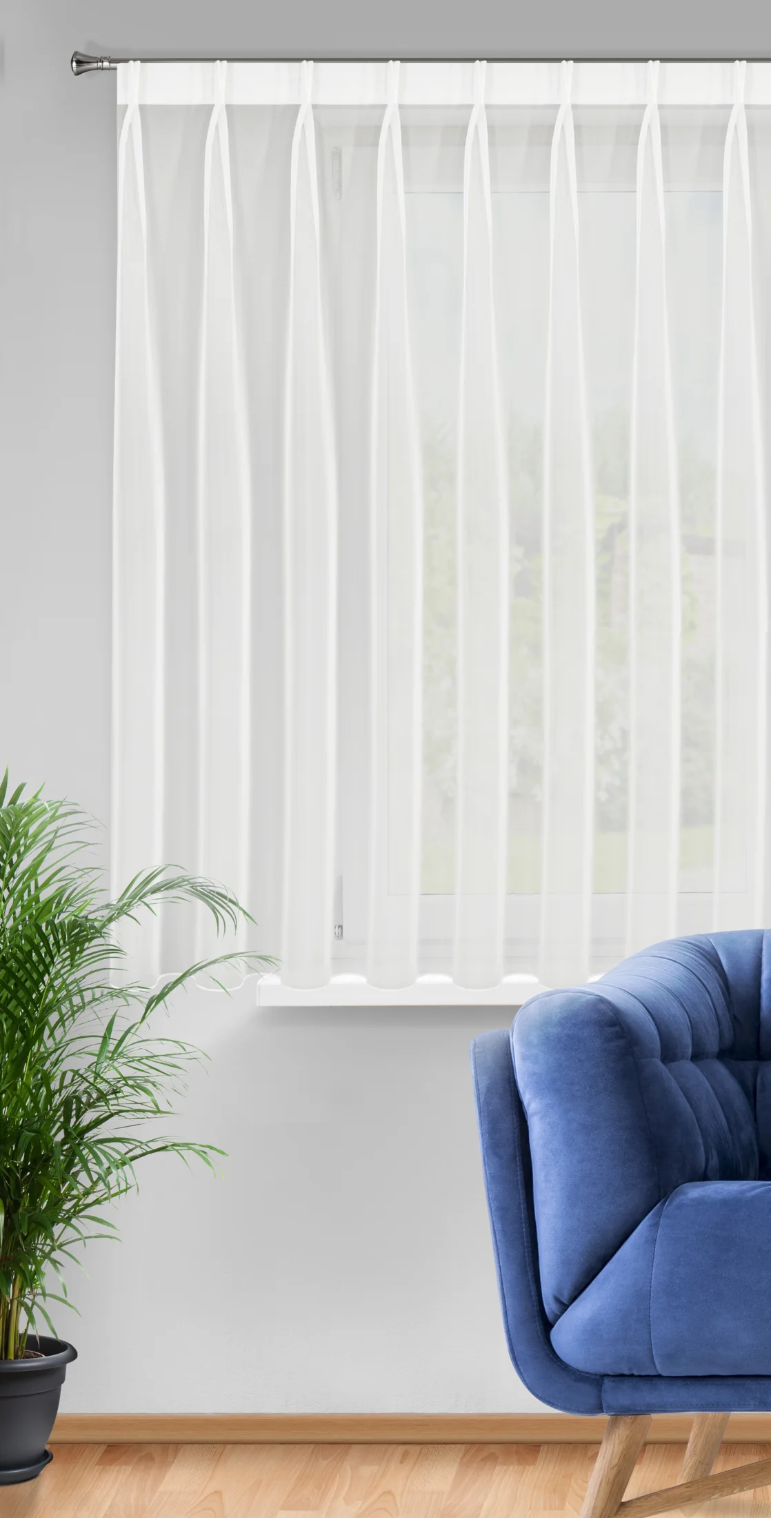 Firana kremowa z gładkiego mlecznego woalu wykończona szwem obciążającym VIOLET 250x160 cm flex 1:2