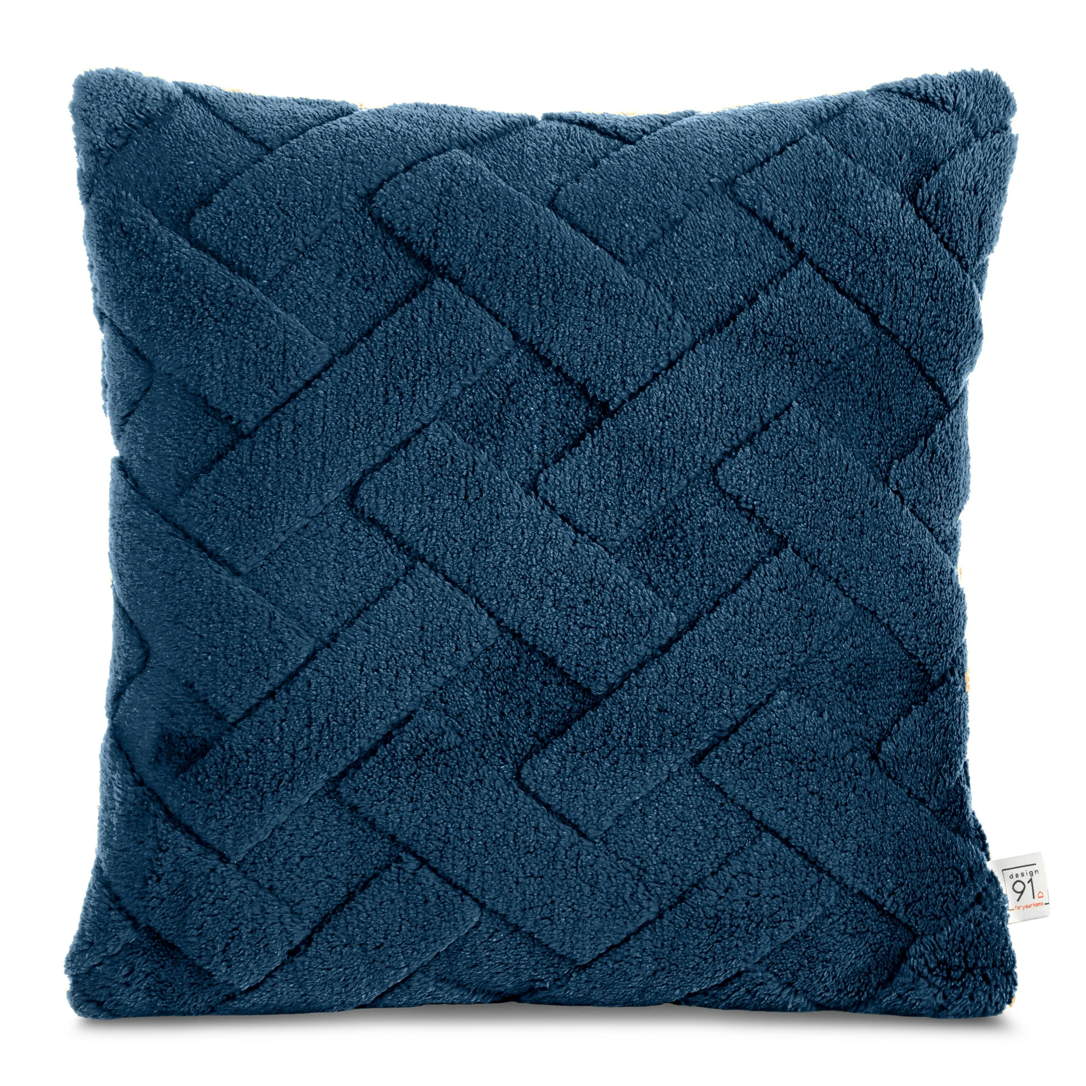 Poszewka na poduszkę 45x45 cm granatowa z miękkiego pluszu zdobiona wypukłym wzorem CARO DESIGN 91 | eurofirany