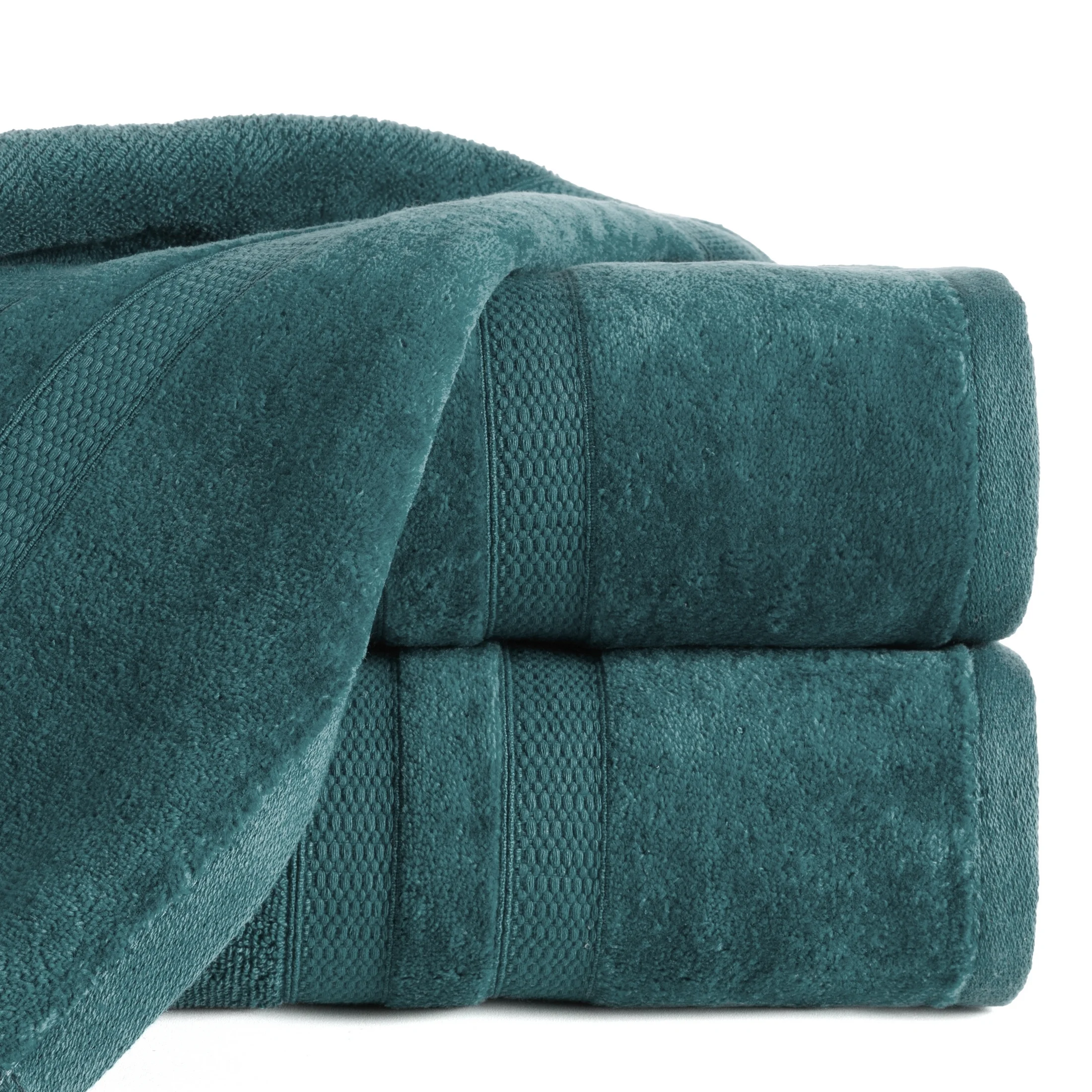 Ręcznik do rąk 30x50 cm bawełniany kolor ciemnoturkusowy z welwetową bordiurą w pasy 500 g/m2 PORTO