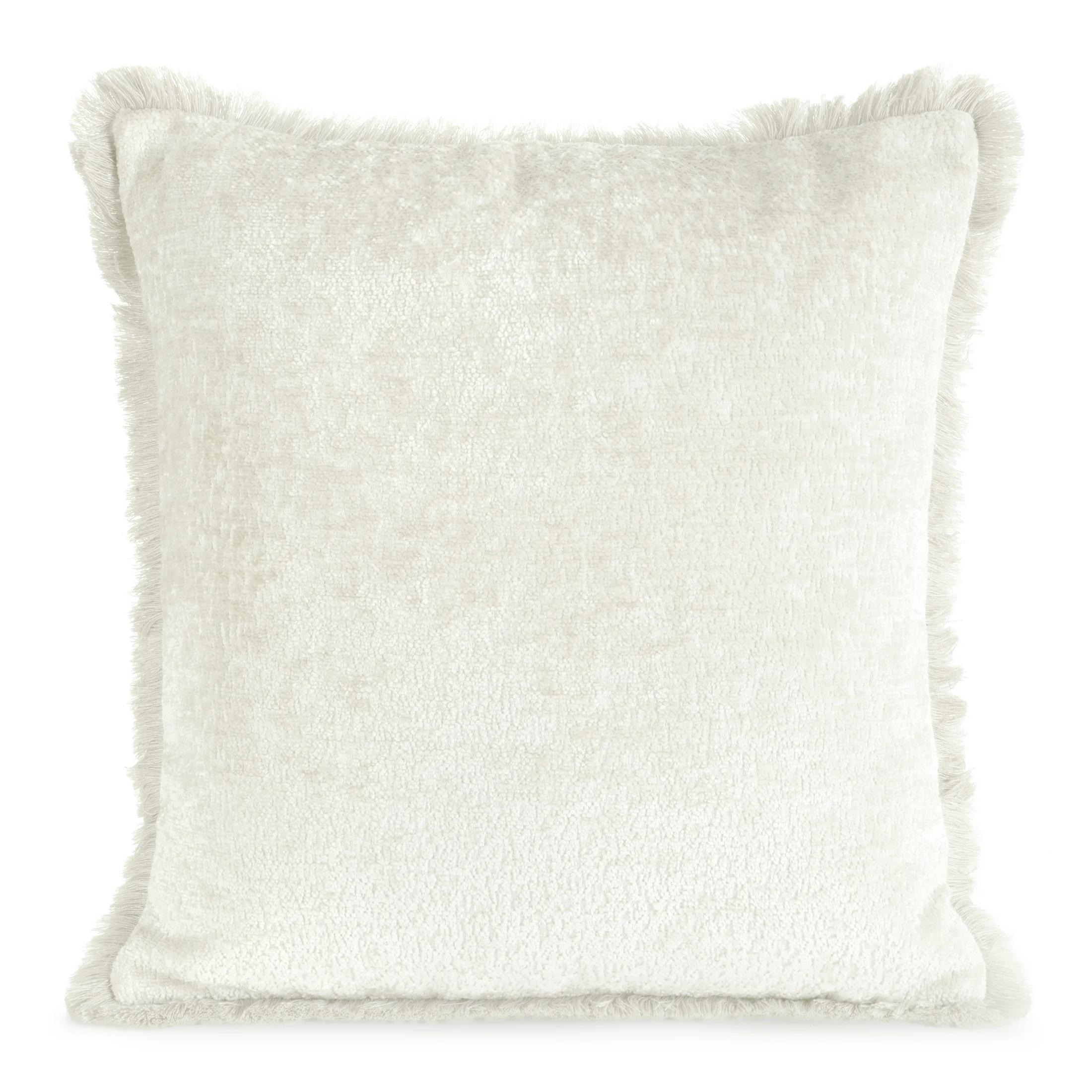 Poszewka na poduszkę 45x45 cm kremowa z szenilowej nici zdobiona subtelnymi frędzlami ADIA | eurofirany