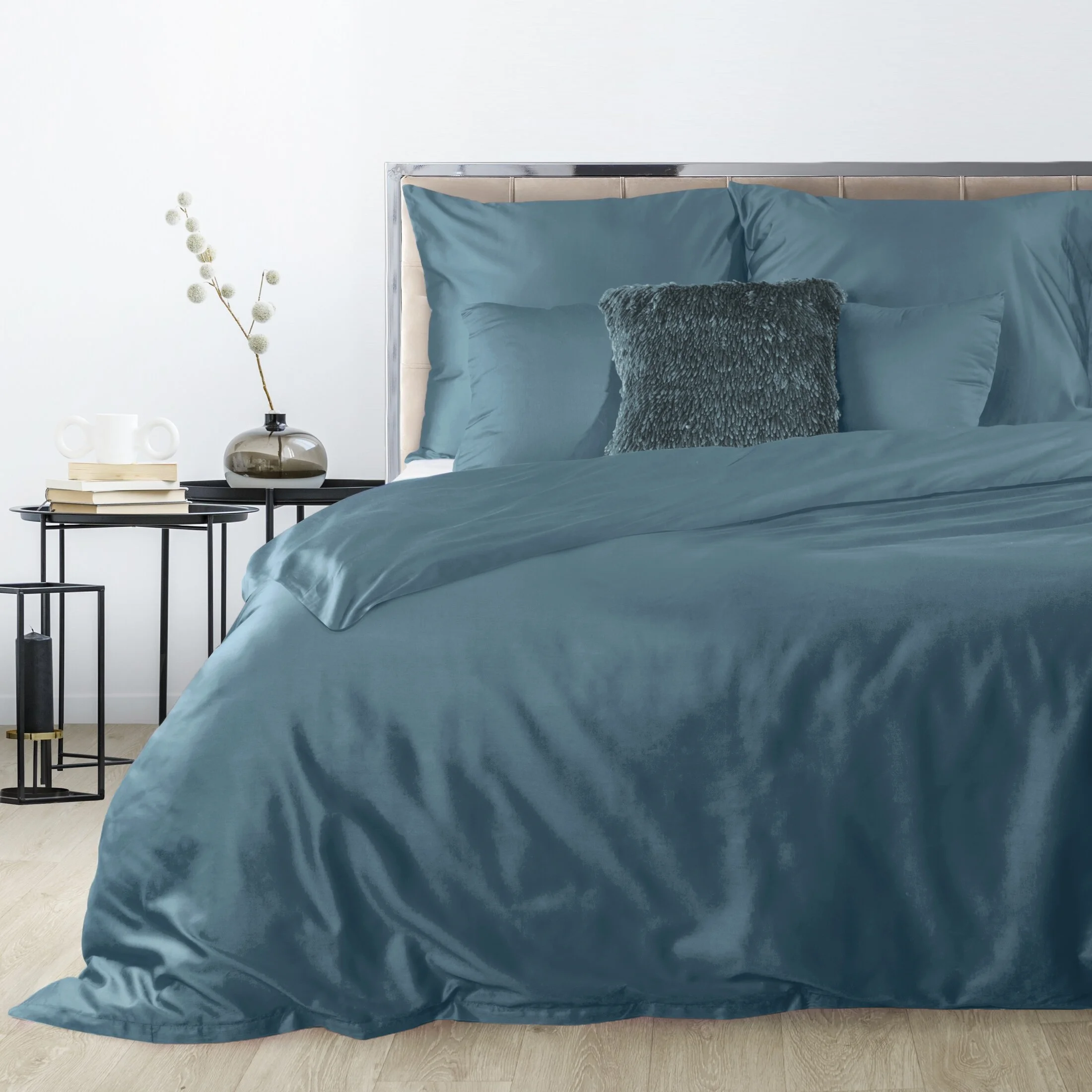 Pościel 140x200 cm gładka z satyny bawełnianej kolor petrol DINA Diva Line | eurofirany