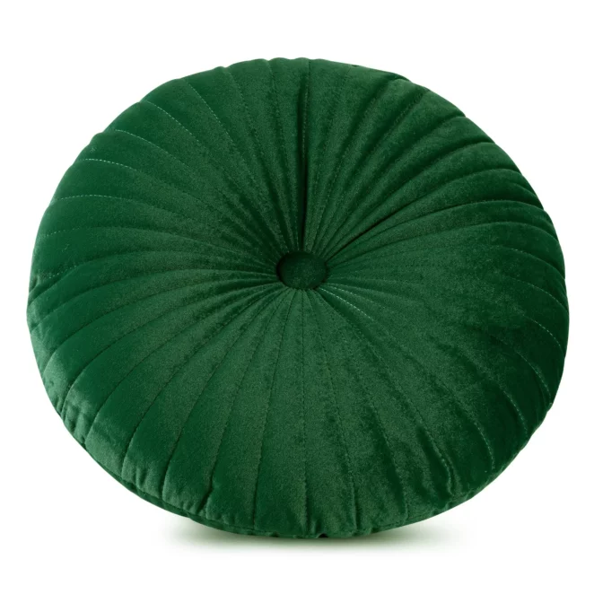 Poduszka okrągła średnica 40 cm ciemnozielona welwetowa pikowana VELVET 68
