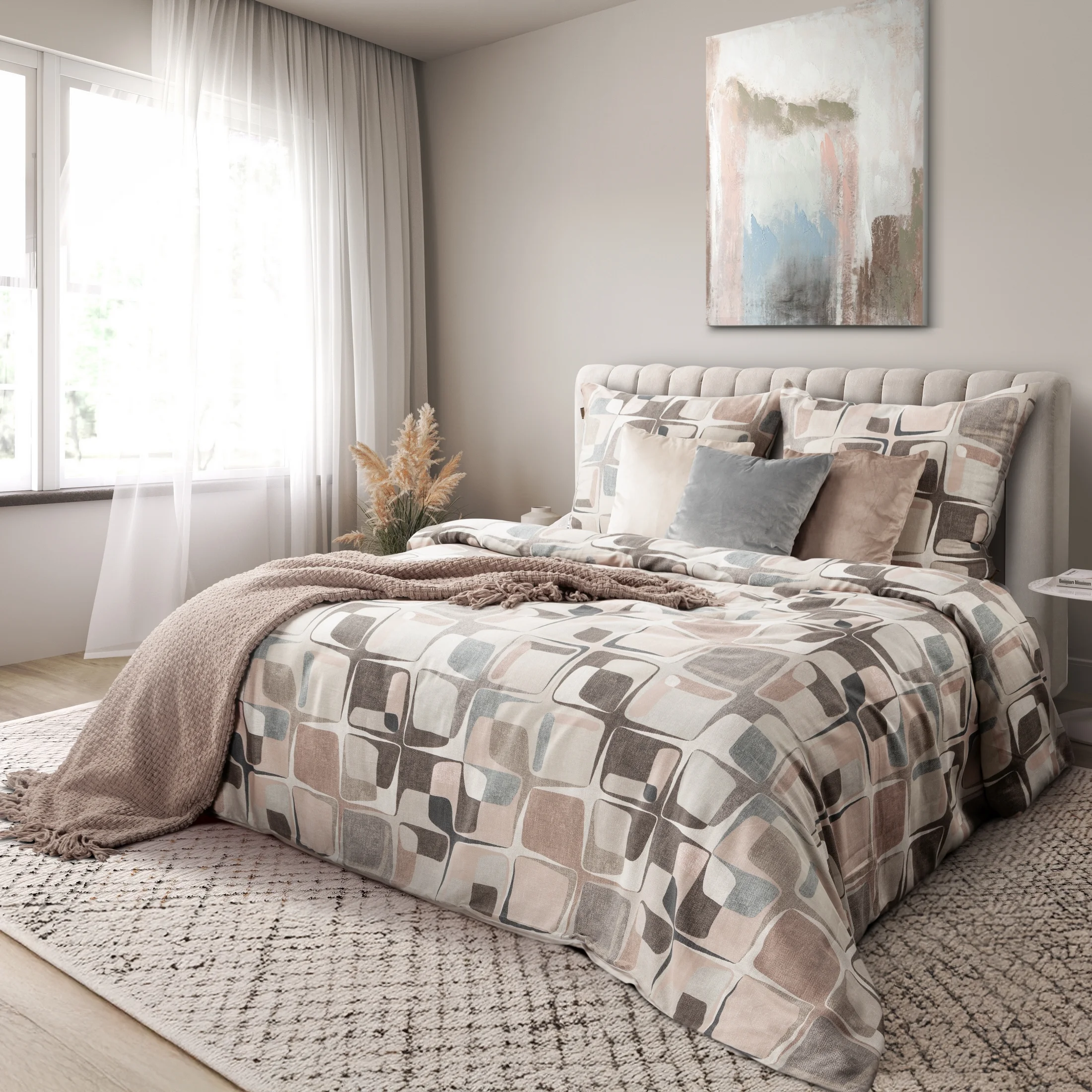 Pościel 220x200 cm bawełniana kolor beżowy, brązowy z wzorem geometrycznym SPRING 36 | eurofirany