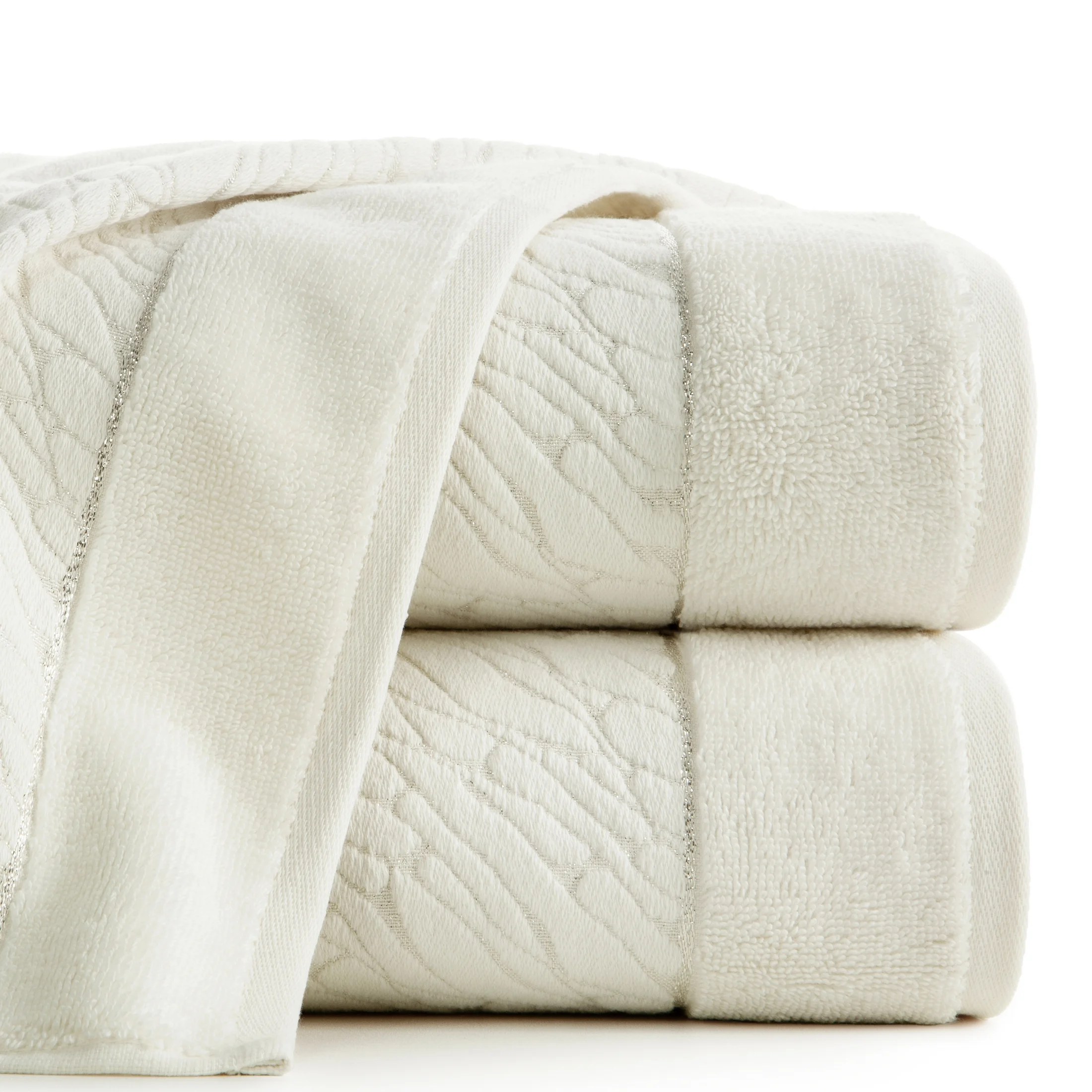 Ręcznik do rąk 30x50 cm bawełniany kolor kremowy zdobiony metaliczna nicią 500 g/m2 ROYAL