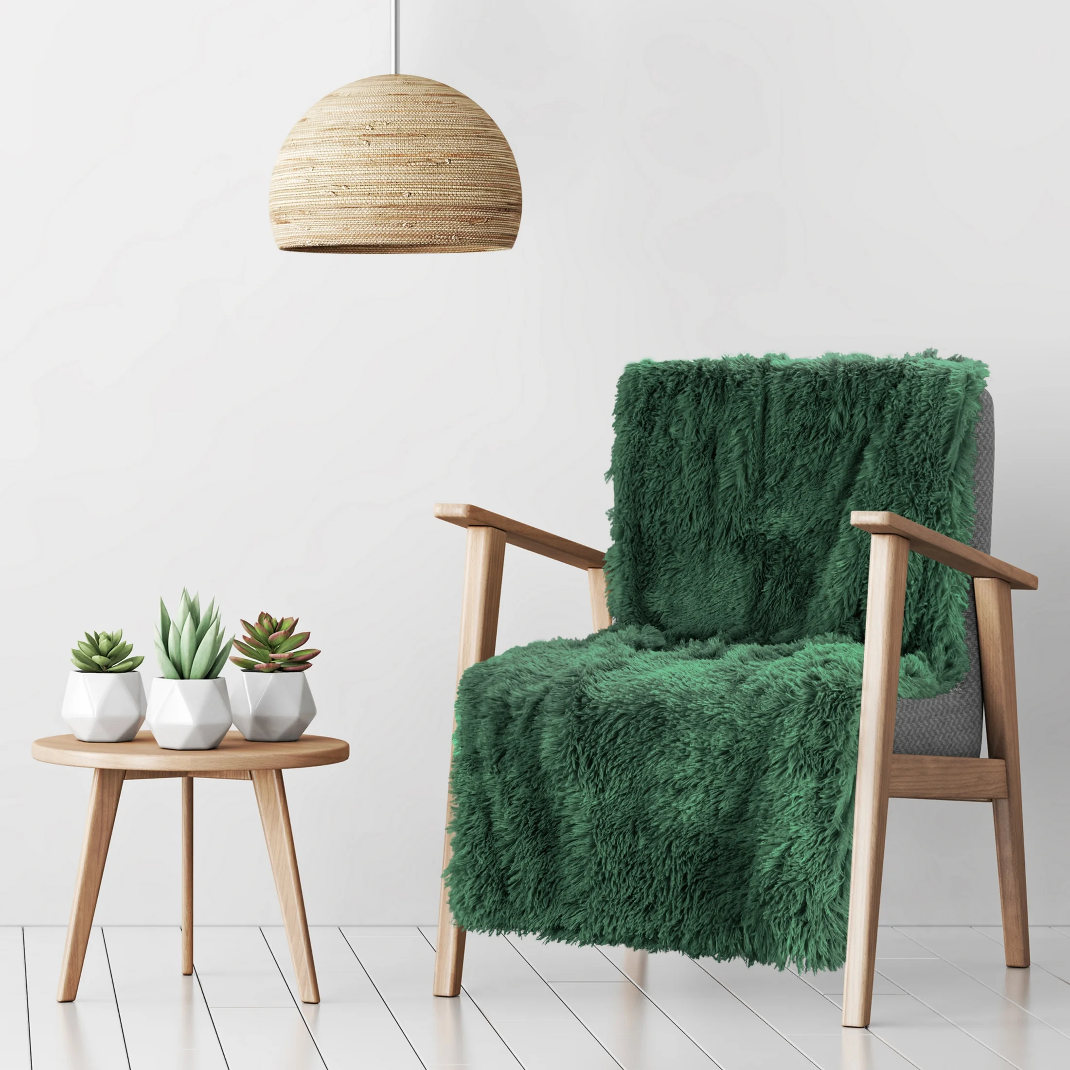 Narzuta na fotel-koc o strukturze miękkiego futra 70x160 cm ciemnozielona TIFFANY Design 91 | eurofirany