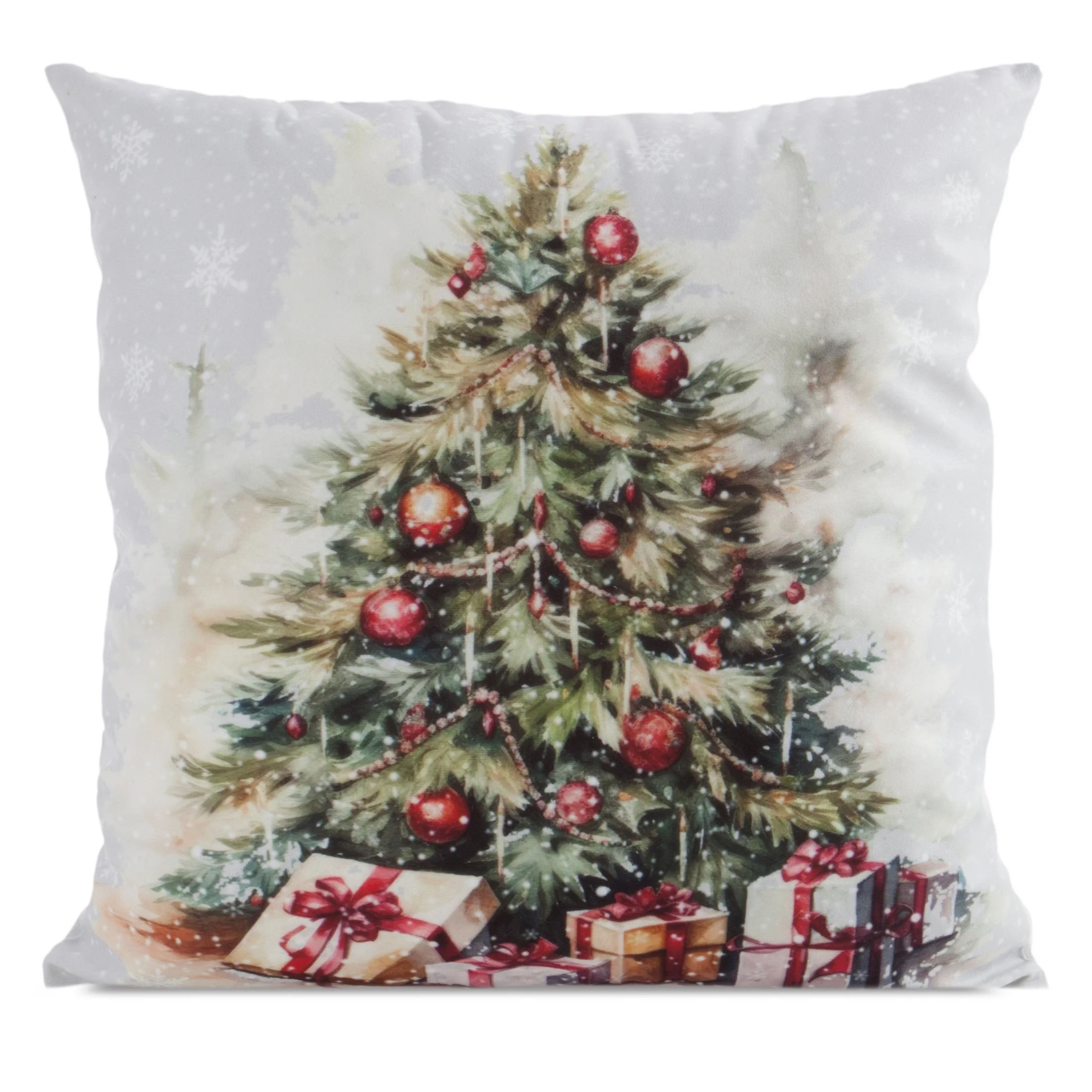 Poszewka na poduszkę 45x45 cm welwetowa zielono, czerwona z motywem choinki świątecznej | eurofirany