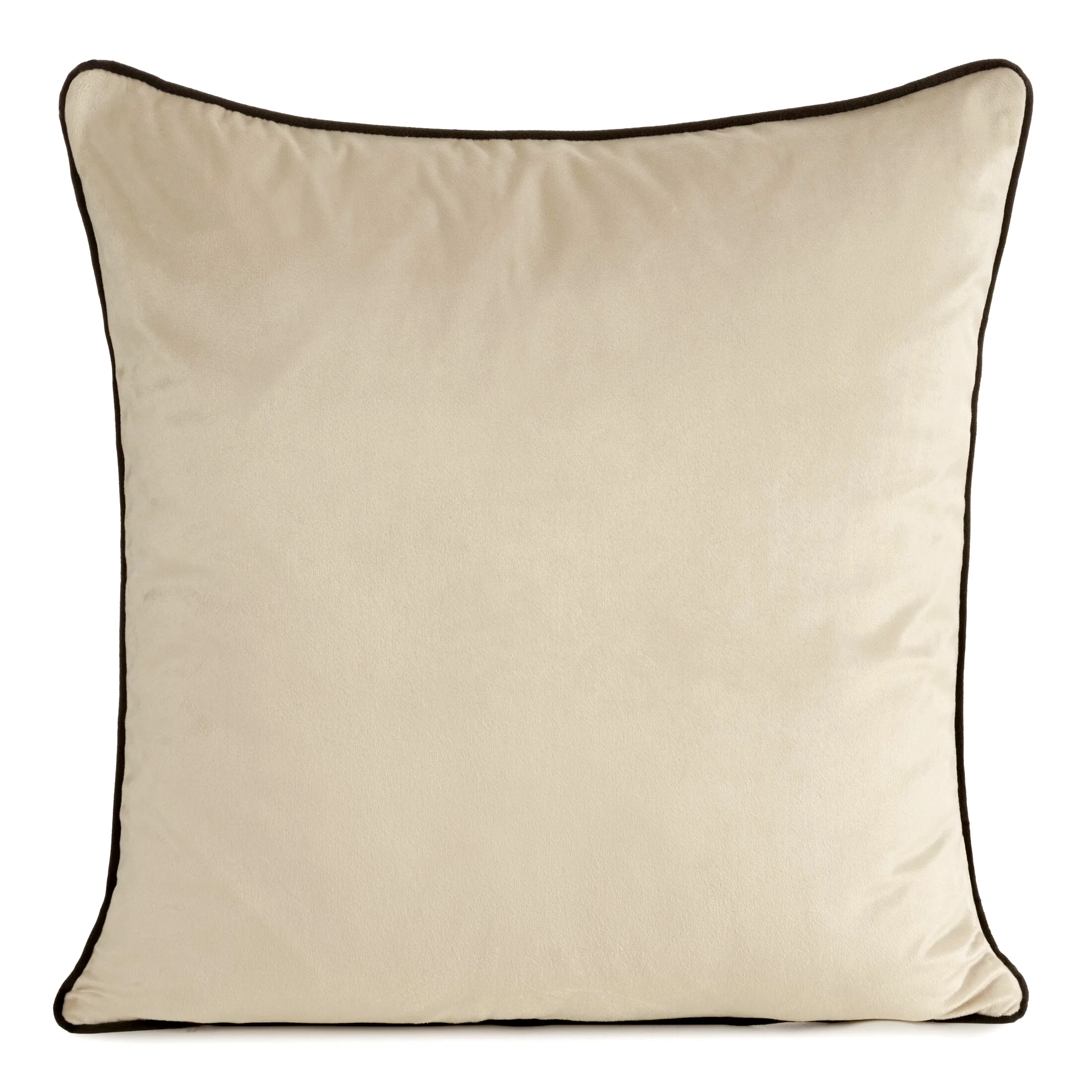 Poszewka na poduszkę 60x60 cm welwetowa kolor beżowy o delikatnym połysku z ozdobną lamówką GAJA 2 | eurofirany