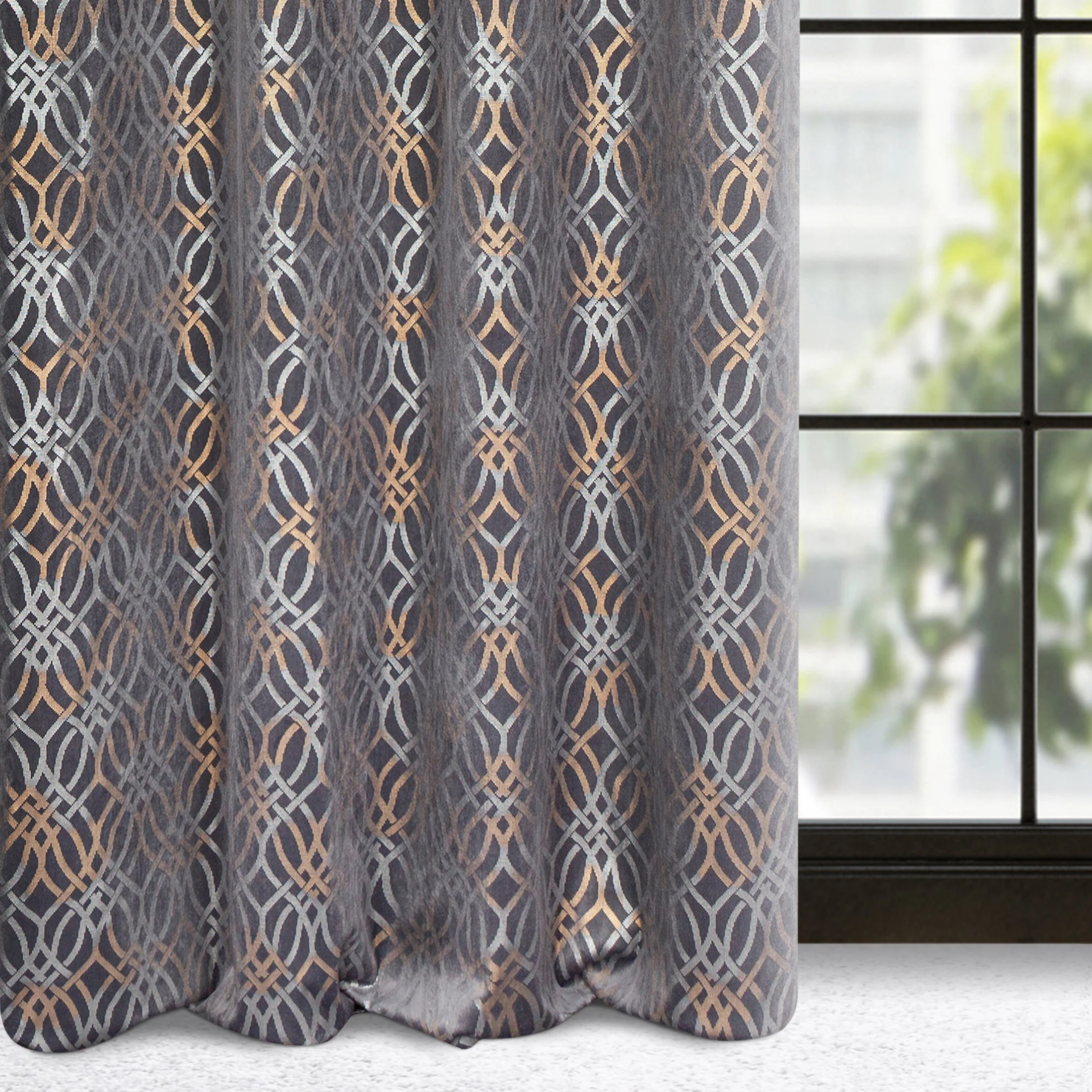 Zasłona stalowo, niebieska z wytłaczanym wzorem, welwetowa 140x250 cm przelotka - ARETA | eurofirany