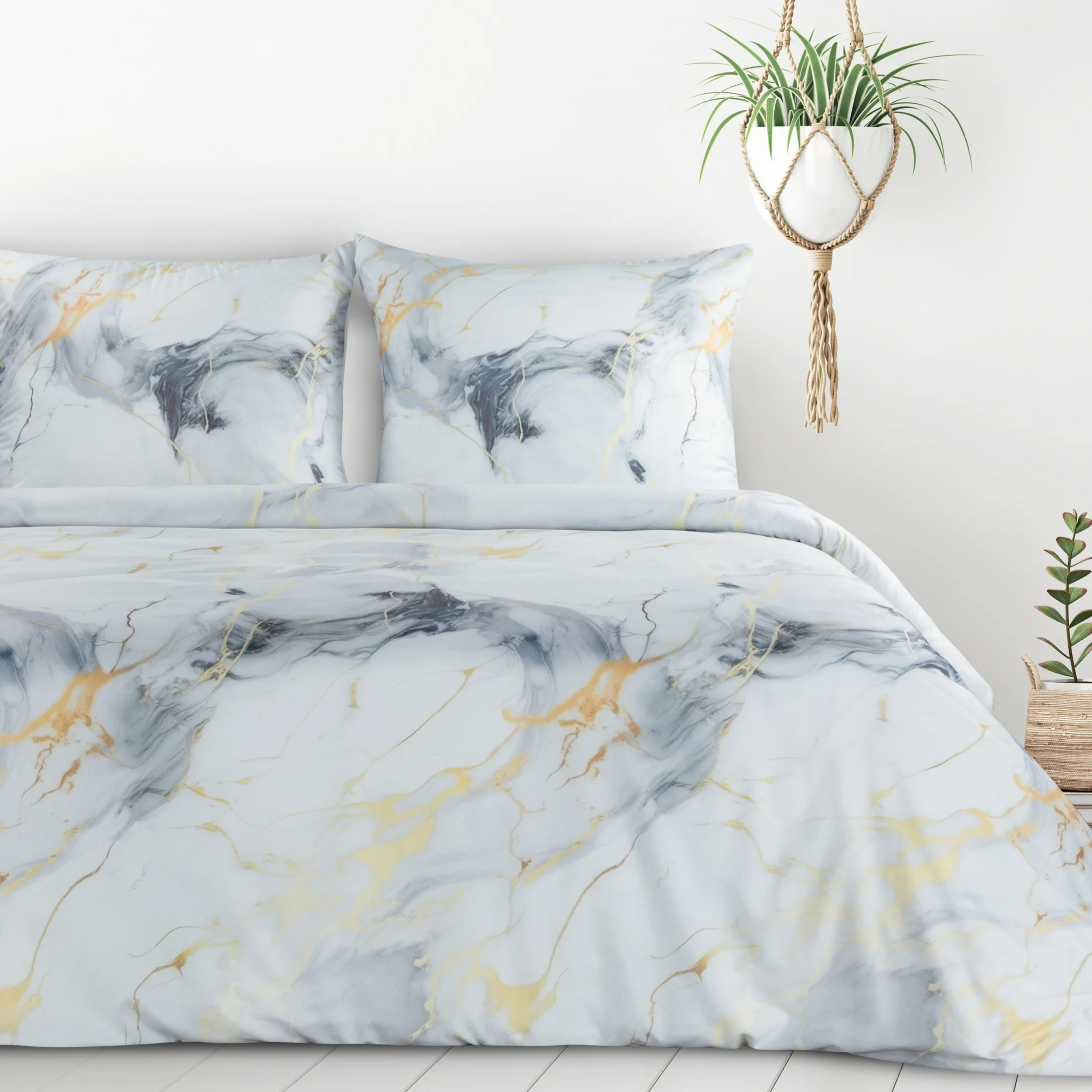 Pościel 220x200 cm kolor biały, stalowy z motywem marmurku VERANO 12 design 91 | eurofirany