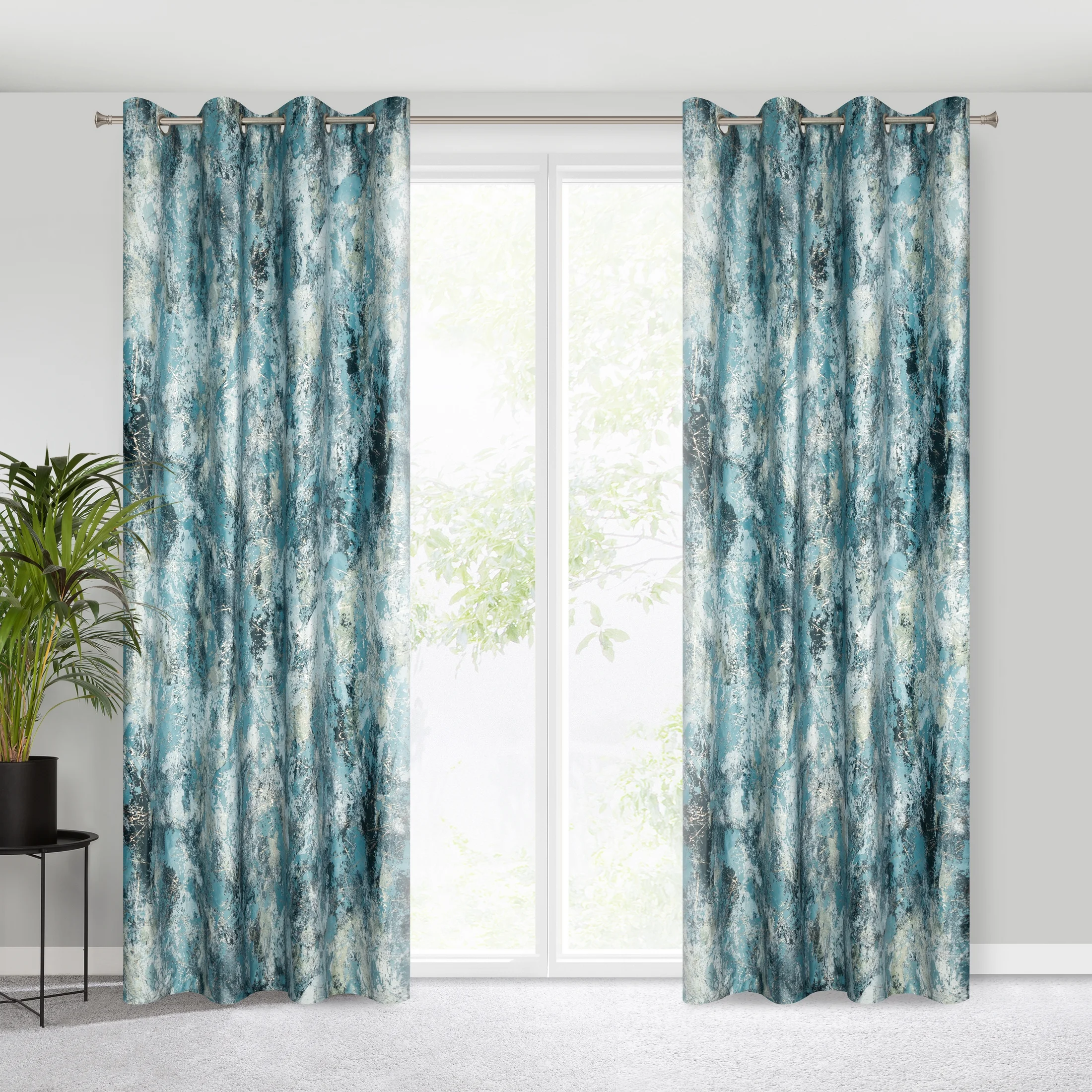 Zasłona welwetowa turkusowa z efektem błyszczącej przecierki 140x250 cm przelotka - MALIA