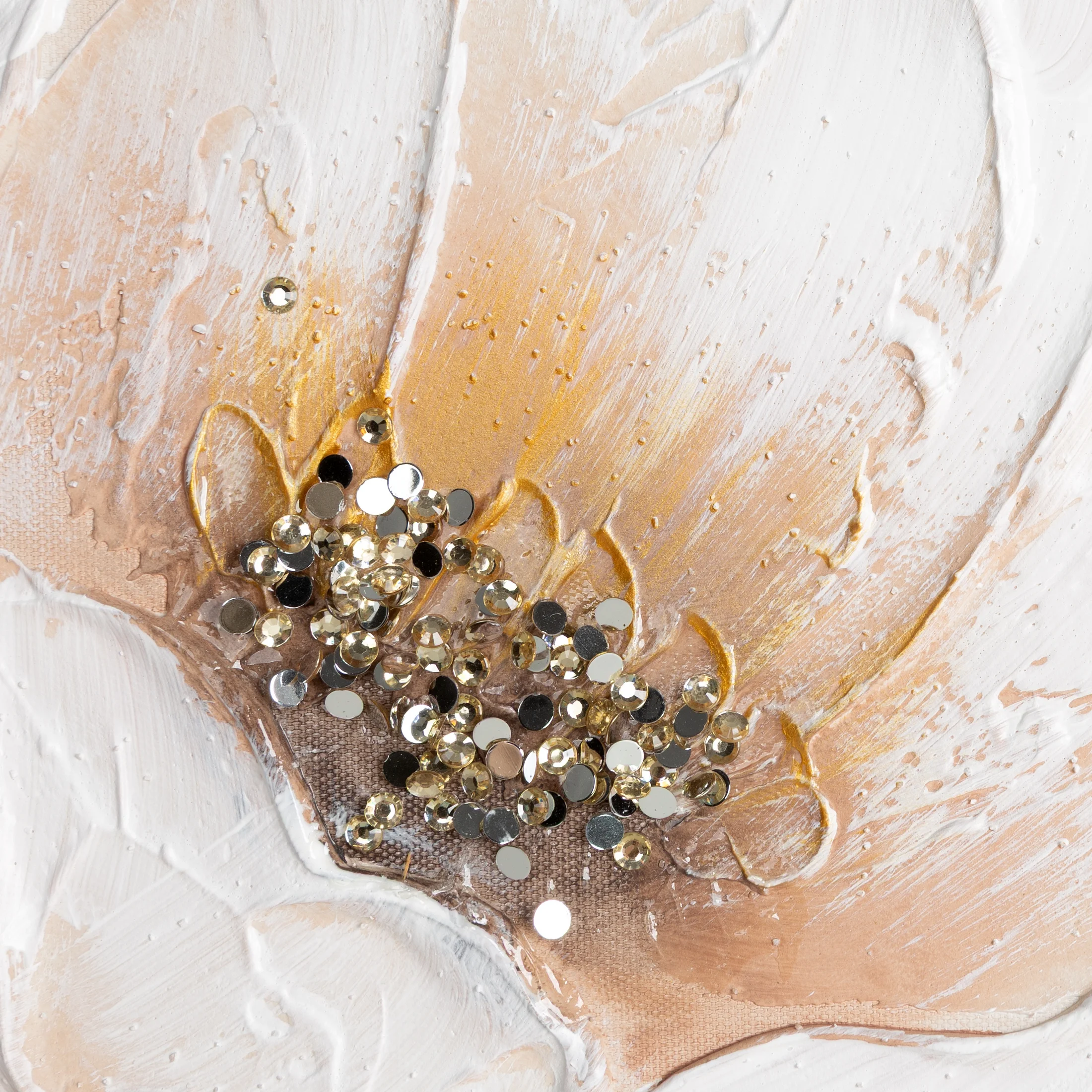 Obraz z kwiatem biało, beżowy ręcznie malowany na płótnie 60x60 cm