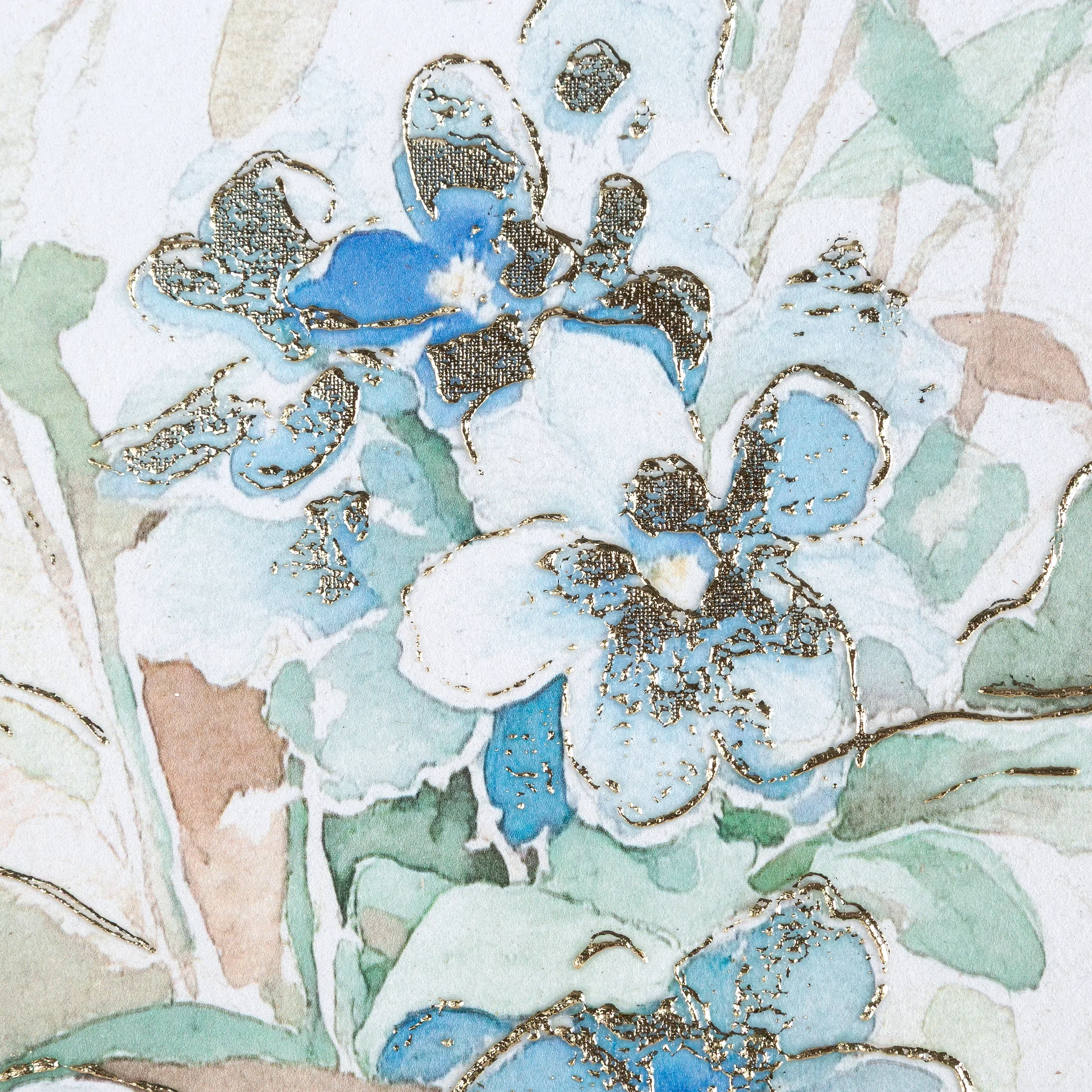 Obraz kremowo, niebieski drukowany na płótnie z motywem subtelnych kwiatów 40x50 cm