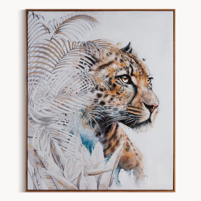 Obraz zwierzęcy beżowo, brązowy malowany ręcznie na płótnie, oprawiony w ramę 80x100 cm