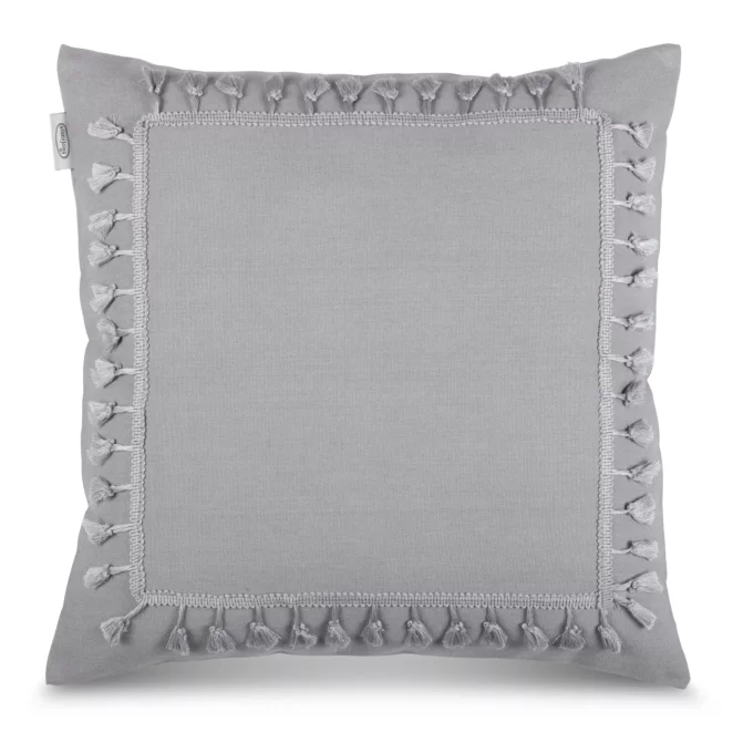 Poszewka na poduszkę 45x45 cm z bawełny szara z ozdobną pasmanterią BOHO