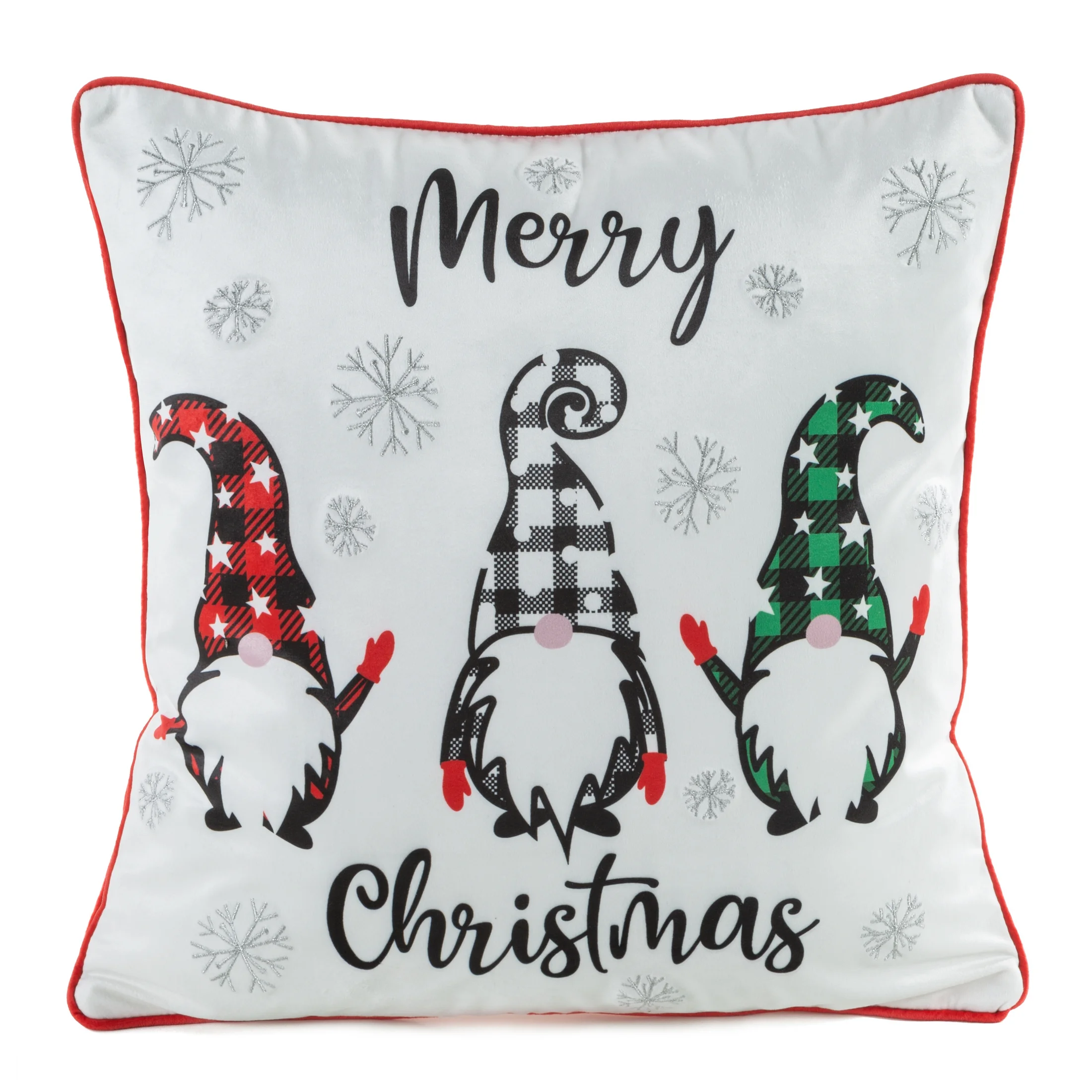Poszewka na poduszkę 45x45 cm welwetowa świąteczna biało czerwona zdobiona uroczym nadrukiem GERDA | 