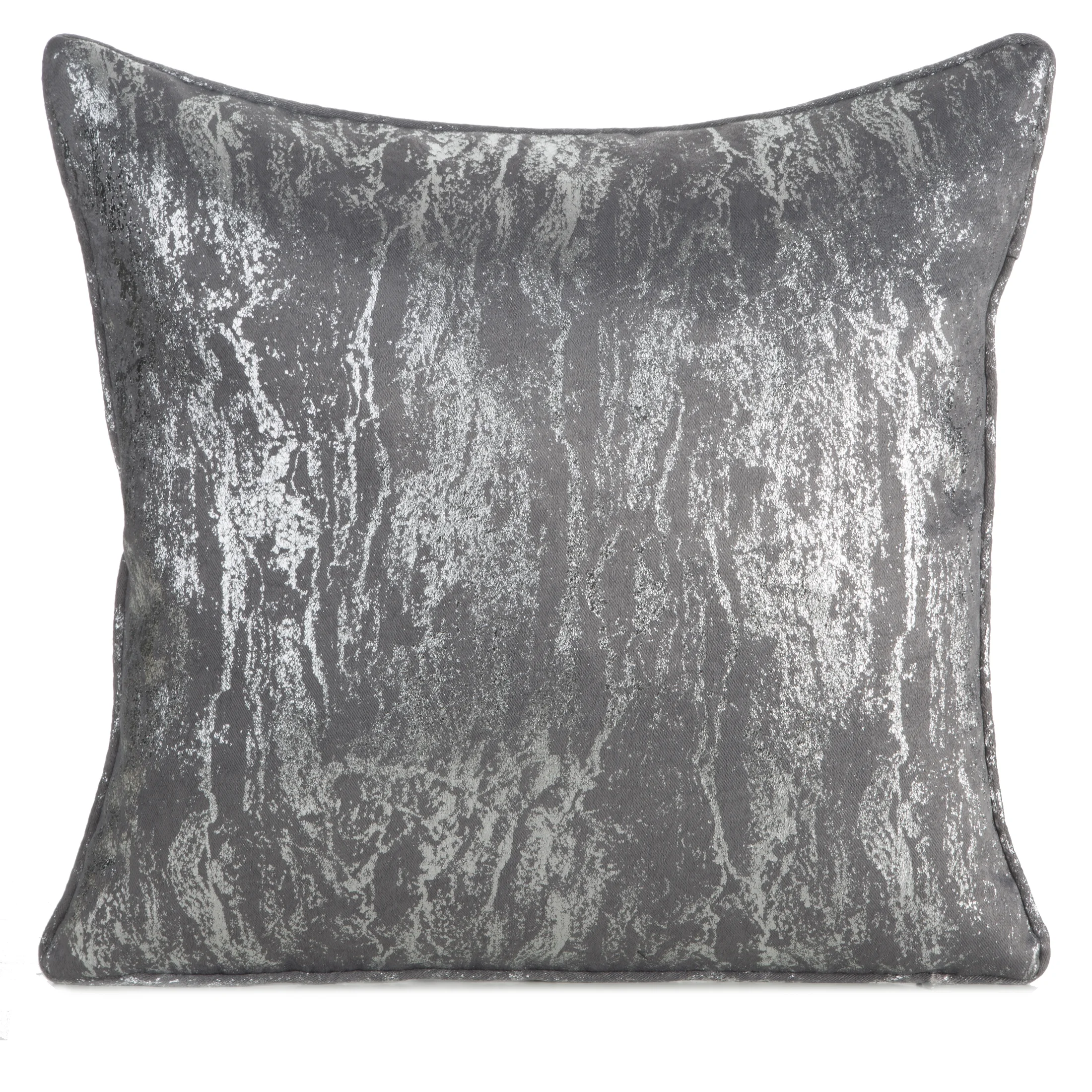 Poszewka na poduszkę 45x45 cm stalowo, srebrna z przecieranym błyszczącym nadrukiem ELISE
