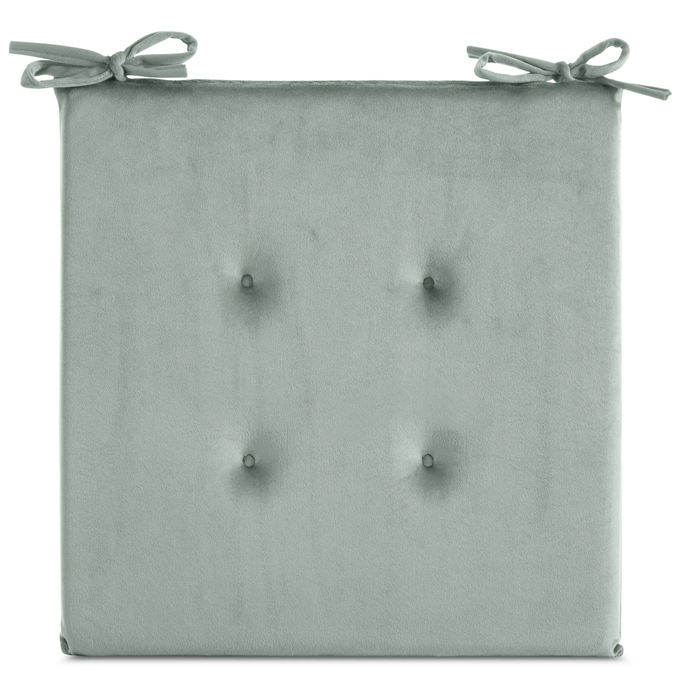 Poduszka na krzesło 40 x 40 x 3 cm welwetowa szałwiowa z ozdobnym pikowaniem i praktycznymi troczkami GAJA