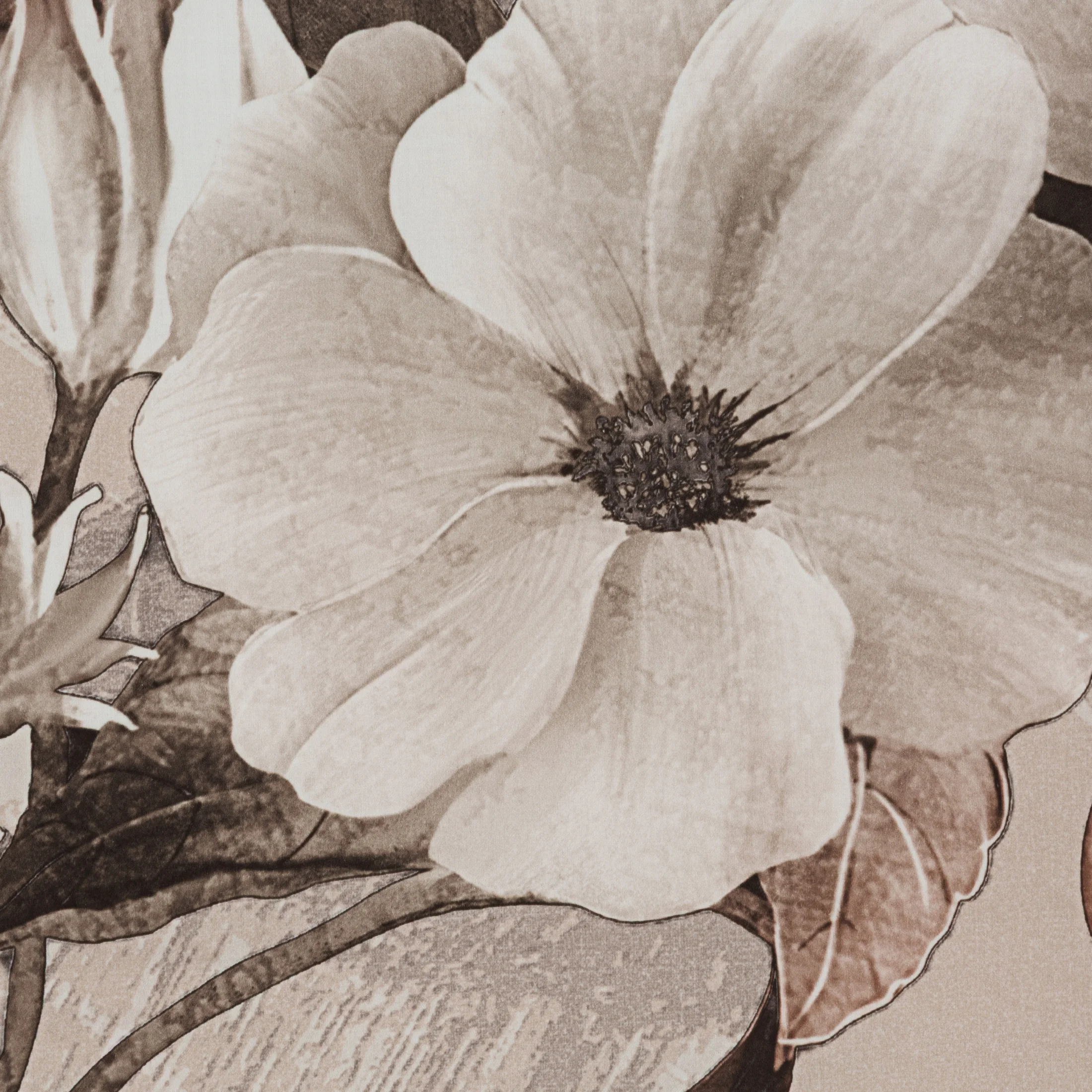 Pościel 160x200 cm komplet 3 częściowy  z makosatyny bawełnianej kolor ciemnobeżowy, jasnobrązowy z designerskim roślinnym nadrukiem  ESTERA Eva Minge