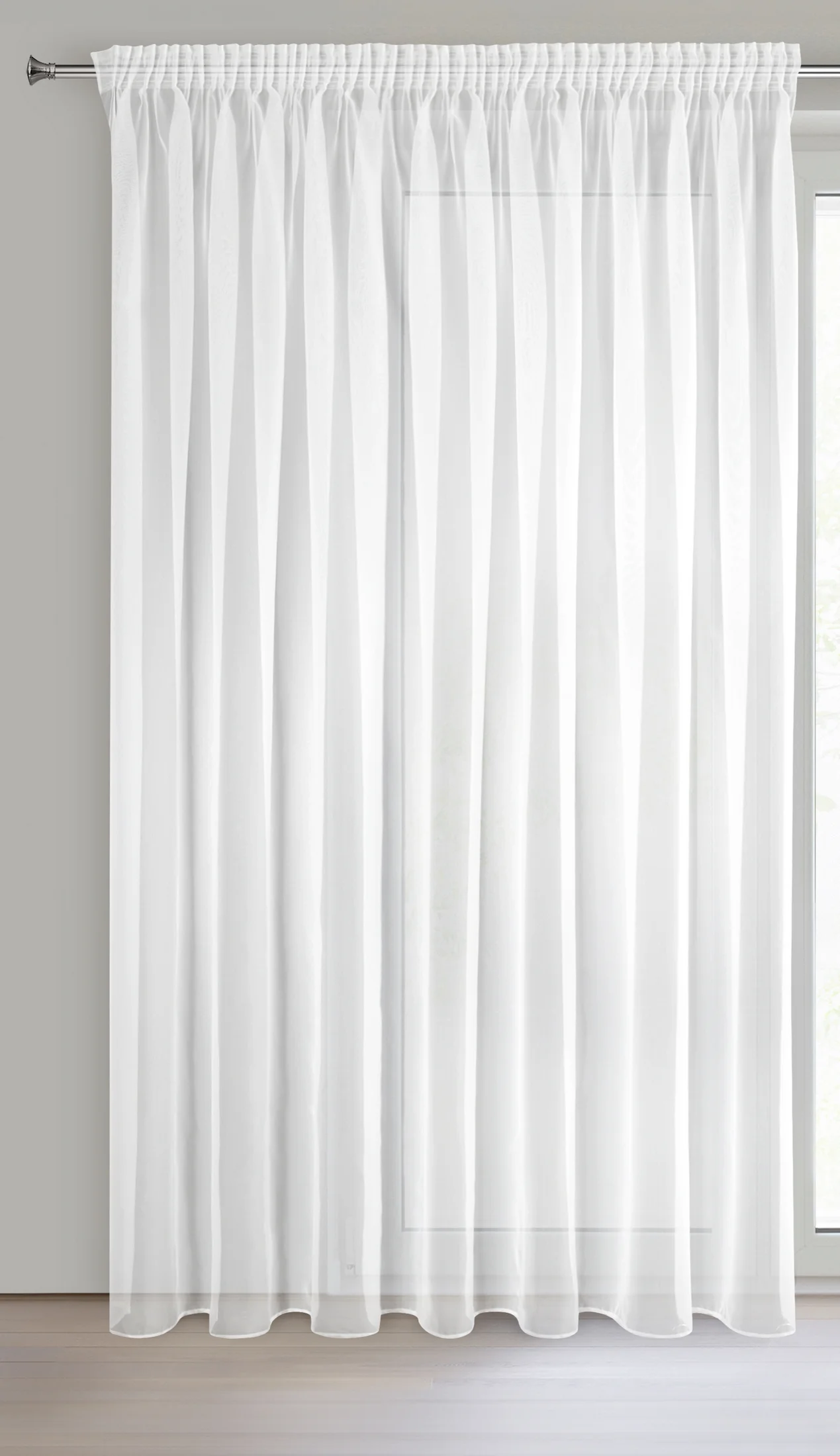 Firana biała z gładkiego matowego woalu 400x300 cm taśma - LUCY