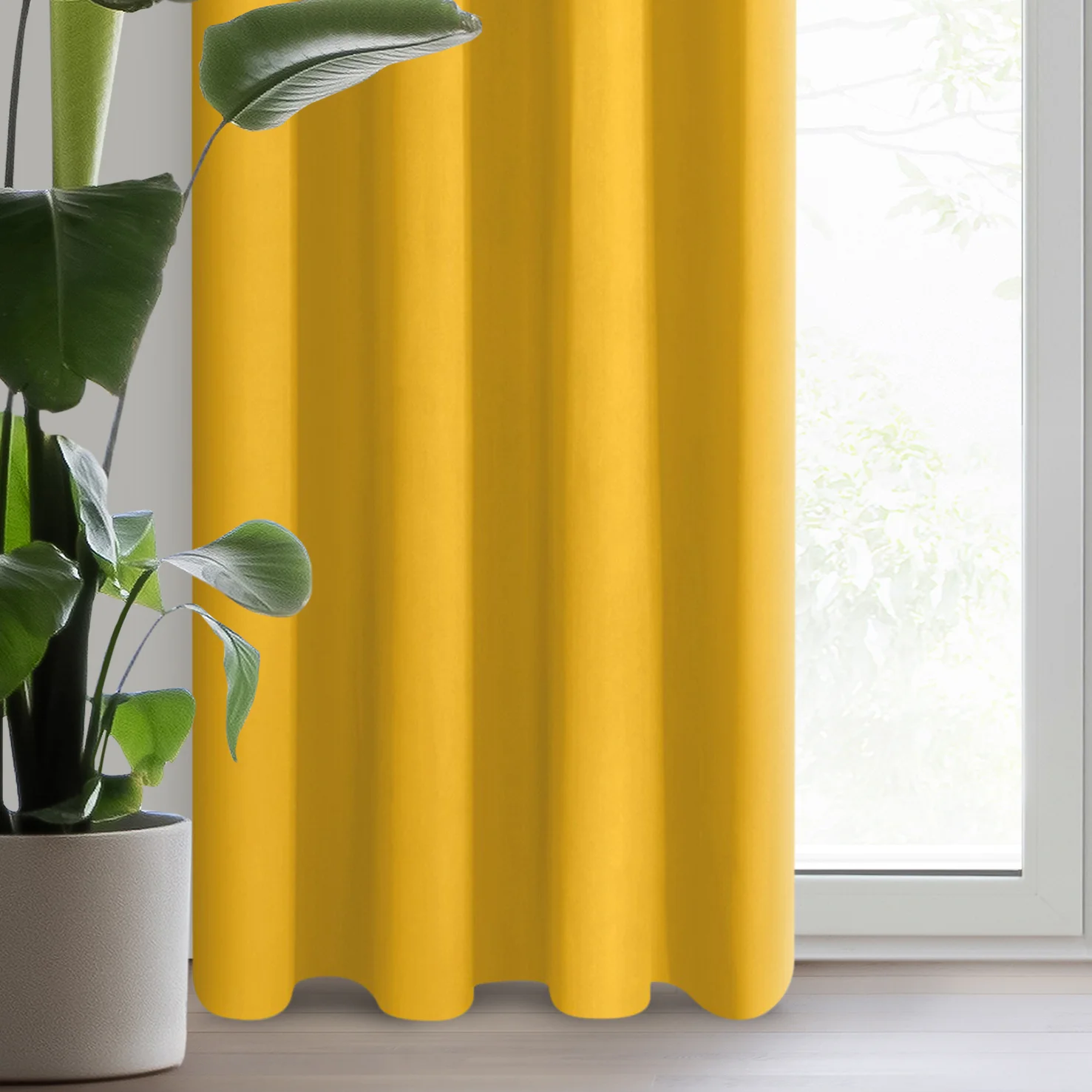 Zasłona musztardowa zaciemniająca gładka półmatowa 135x250 cm przelotka - LOGAN | eurofirany