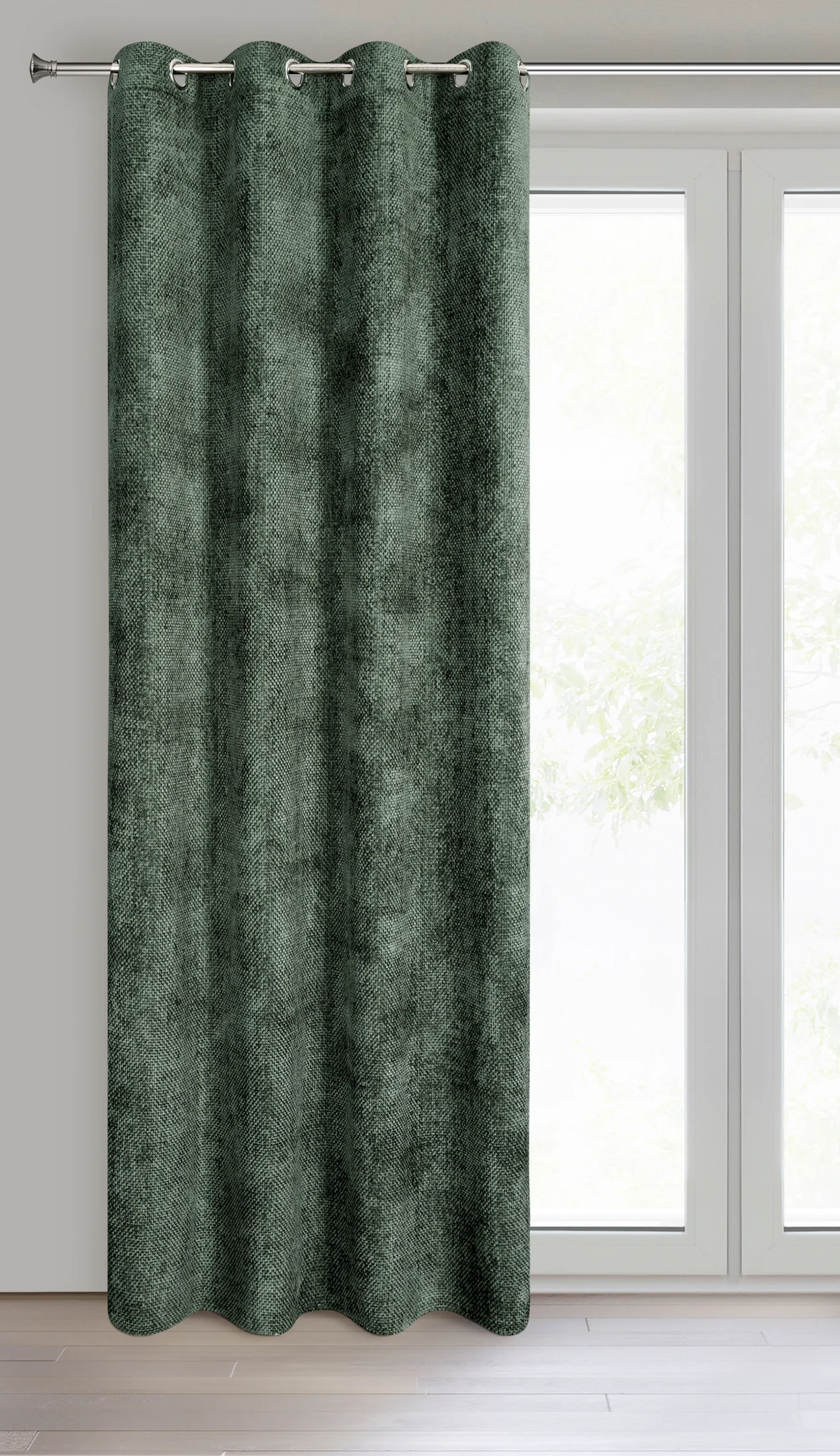 Zasłona ciemnozielona z tkaniny szenilowej 135x250 przelotka - ALETA