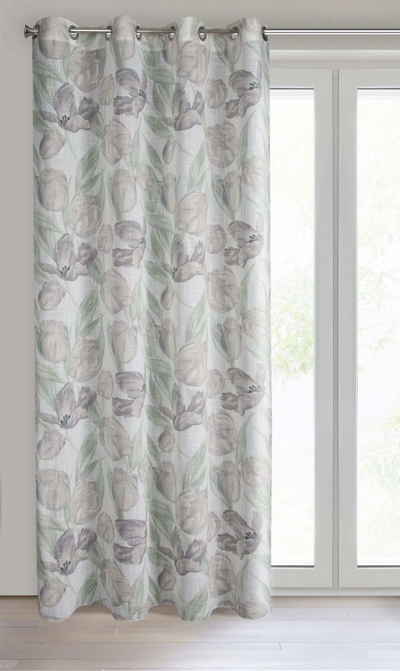 Zasłona naturalno, zielona w stylu boho 140x250 cm przelotka - MILLIE