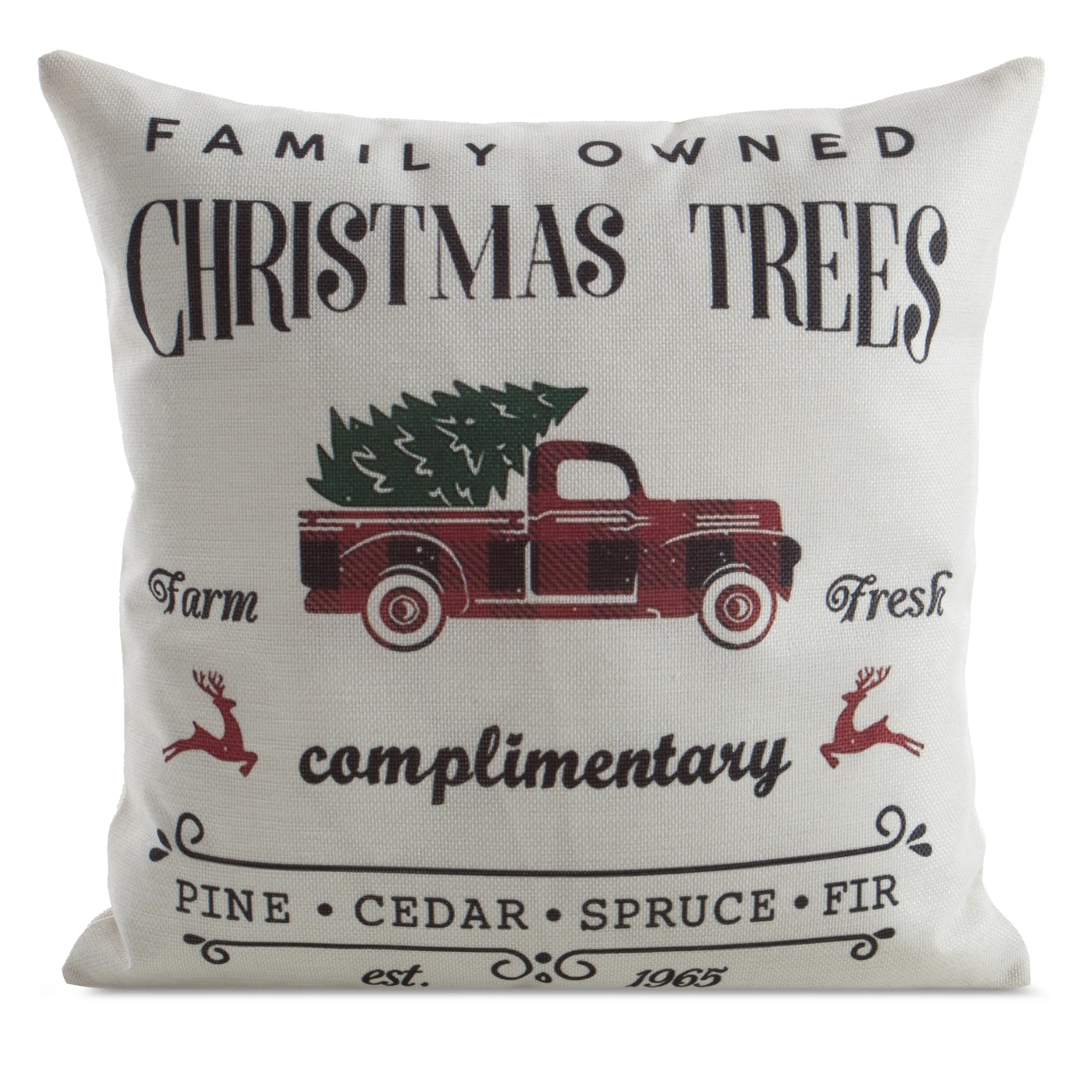 Poszewka na poduszkę świąteczna 45x45 cm kremowo, czarna zdobiona motywemm auta z choinką | eurofirany