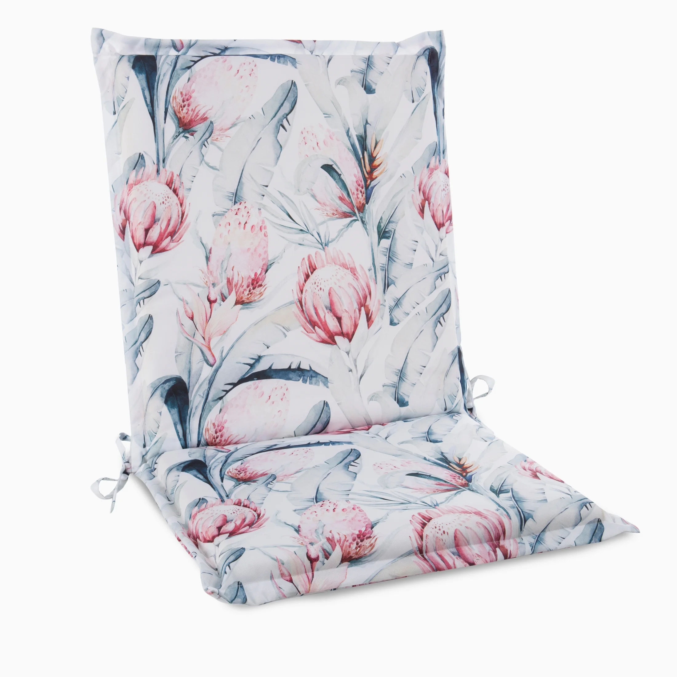 Poduszka na krzesło 45 x 90 x 3 cm wodoodporna biało, niebieska zdobiona roślinnym wzorem GARDEN