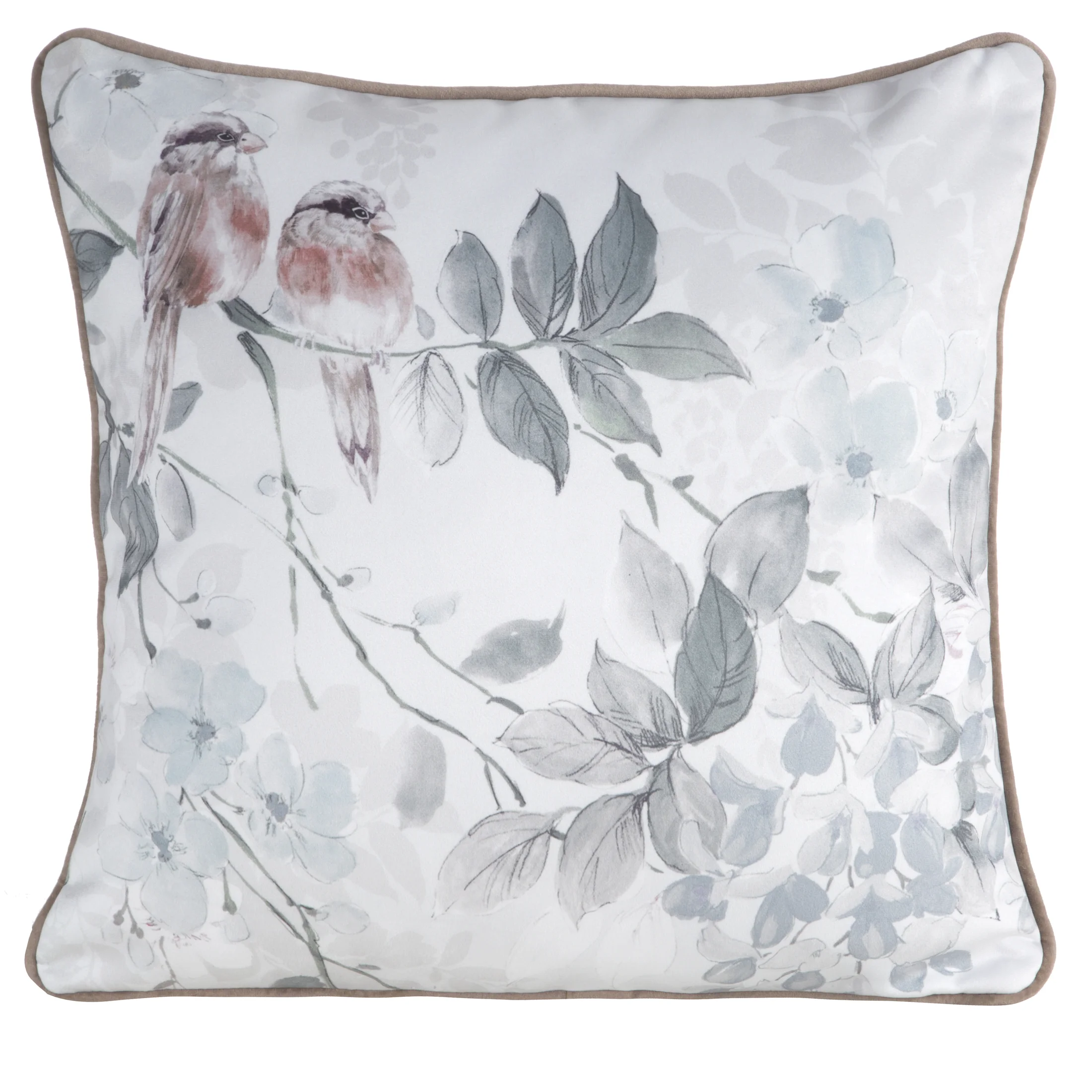 Poszewka na poduszkę dwustronna 45x45 cm welwetowa, zielono beżowa z motywem roślinnym z wypustką na brzegach EVITA Eurofirany Premium | eurofirany