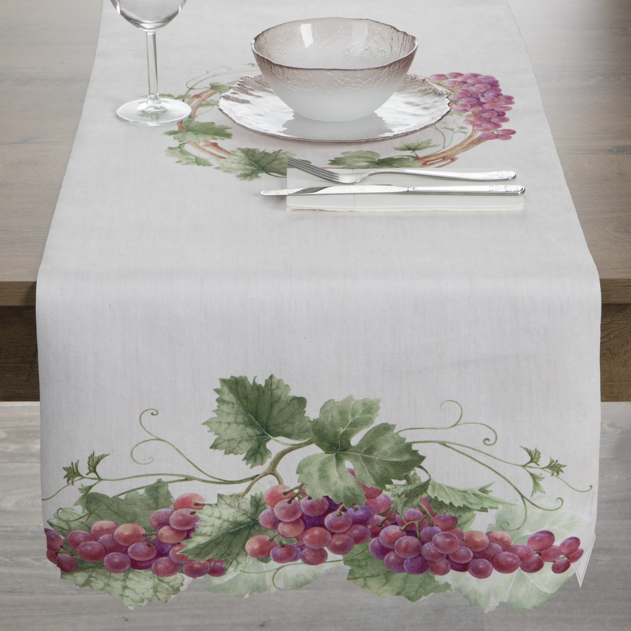 Bieżnik na stół naturalny 40x140 cm SUMMER 4 z nadrukowanym motywem winorośli