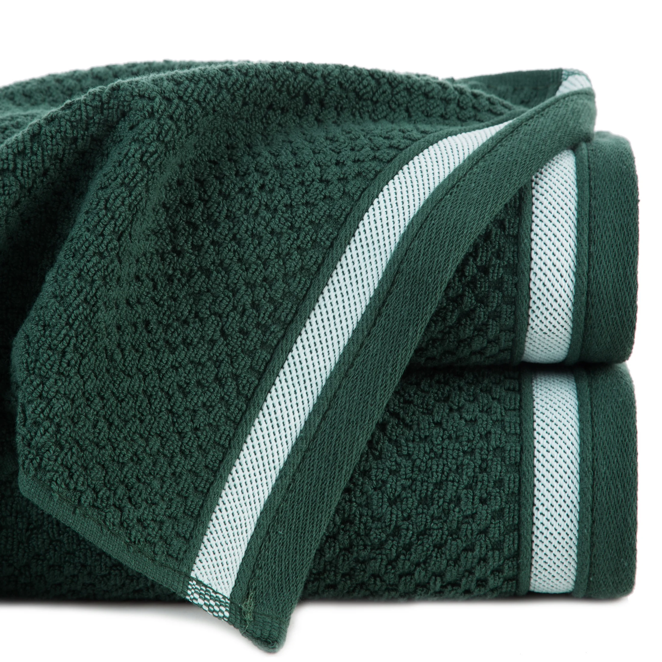 Ręcznik do rąk 30x50 cm bawełniany kolor ciemnozielony w pasy 500 g/m2 MADLEN